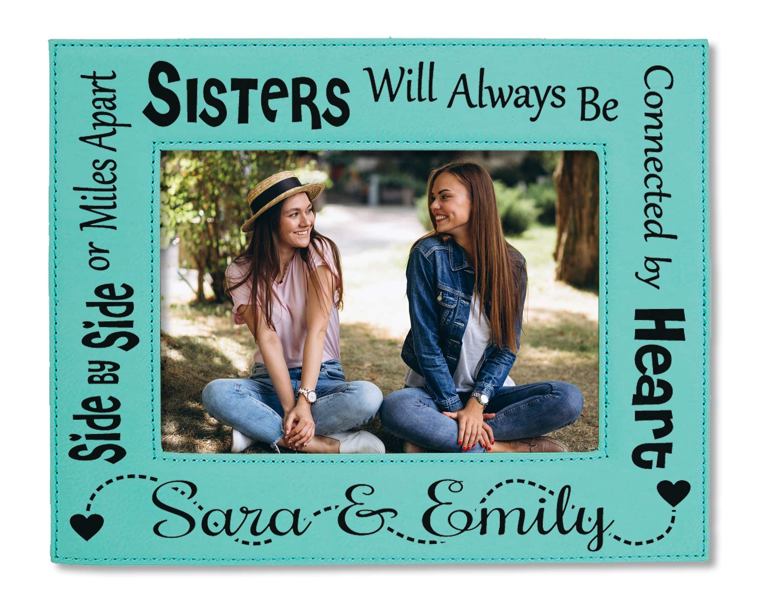 Personalized Engraved Picture Frame for Sisters - Best Friend, Family, Sibling & Twin Gift - Teal or Pink - Birthday & Home Decor - Perfect for Bedroom, Nursery & Living Room