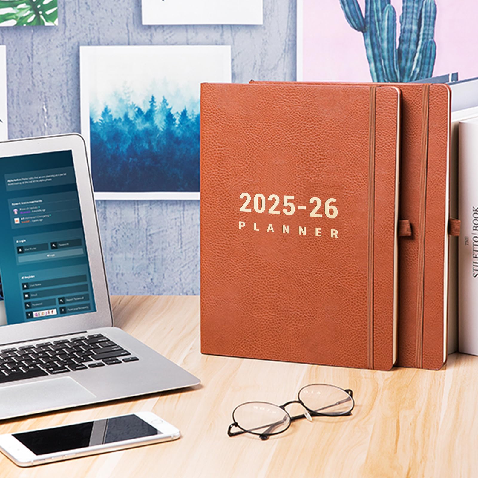 2025-2026 Academic Planner - A4 Weekly Diary from August 2025 to July 2026 with Brown Leather Cover, Elastic Closure & Back Pocket | Perfect for Students, Teachers & Professionals | School, Office & Personal Organization
