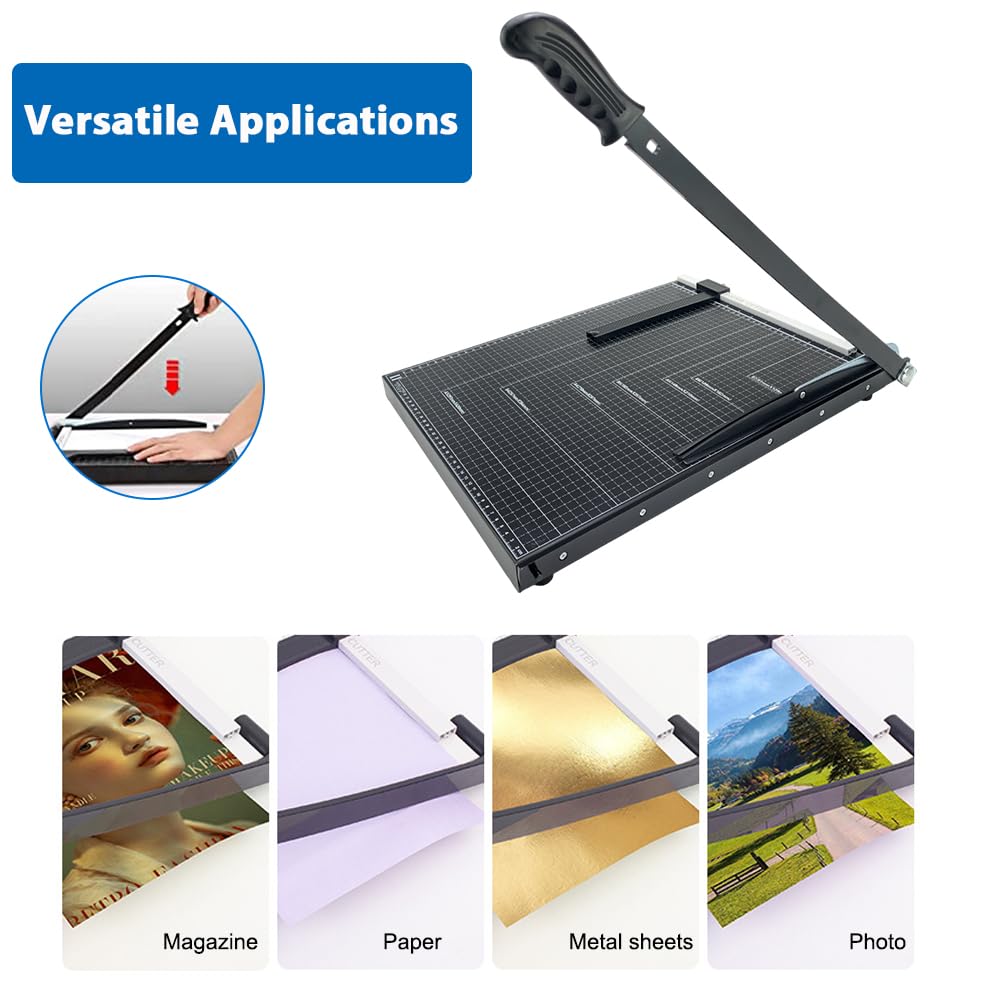 Heavy Duty A3 Paper Cutter - 18 Inch Guillotine Trimmer with Safety Guard & Blade Lock, 12 Sheet Capacity Metal Base Paper Slicer for Office, School, Crafting | Perfect for Documents, Photos, Scrapbooking & Art Projects (Black)