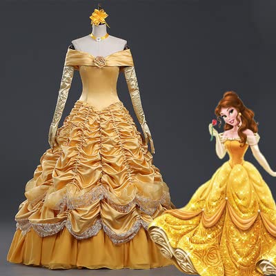 Luxury Beauty and the Beast Belle Cosplay Costume for Adults - Elegant Princess Dress with Cape | Perfect for Halloween, Cosplay Events & Themed Parties
