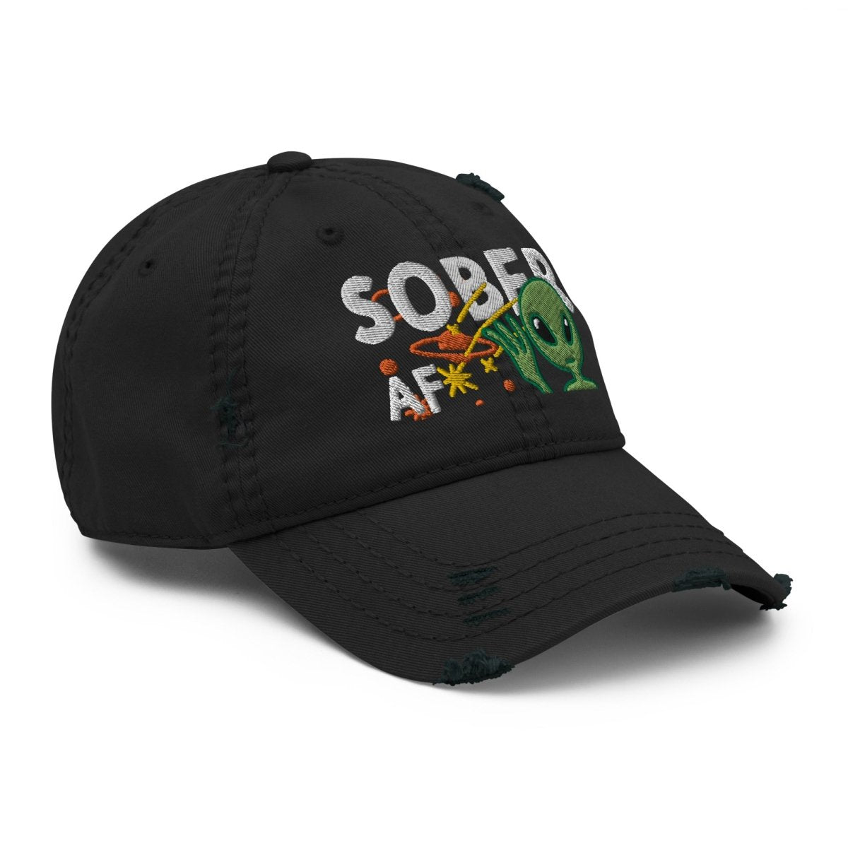 Sober AF Embroidered Distressed Dad Hat - Galactic Sobriety Cap for Men & Women - Perfect for Recovery, AA Meetings & Sober Living