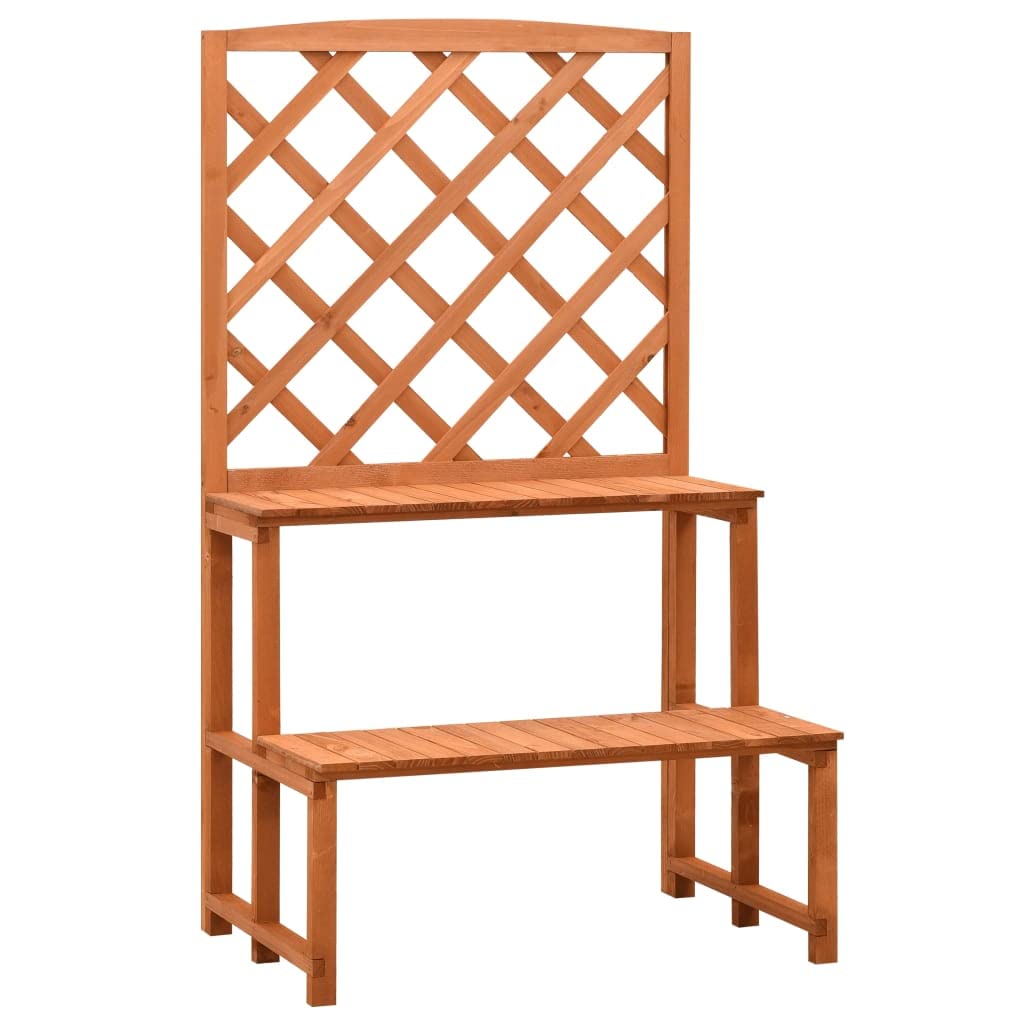 CHARMMA 27.6 Inch Tall Orange Wooden Plant Stand with Trellis - Solid Firwood Indoor/Outdoor Garden Shelf for Climbing Plants, Flowers & Decor (16.5x47.2 Inches, 5.25KG) - Perfect for Balcony, Patio & Home Gardening