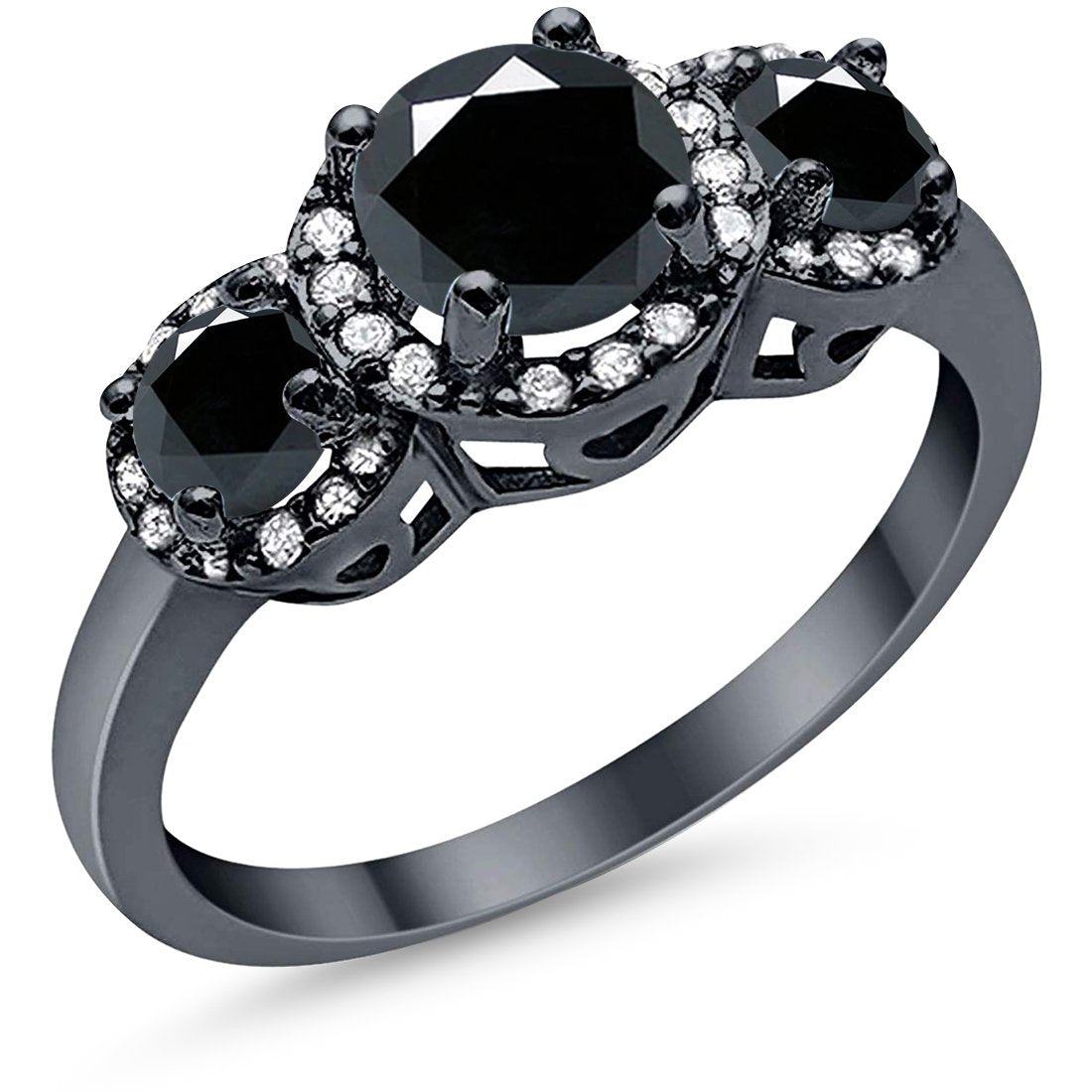 3 Stone Halo Wedding Ring - 925 Sterling Silver Cubic Zirconia Engagement Ring for Women - Perfect for Bridal, Anniversary & Valentine's Day Gifts