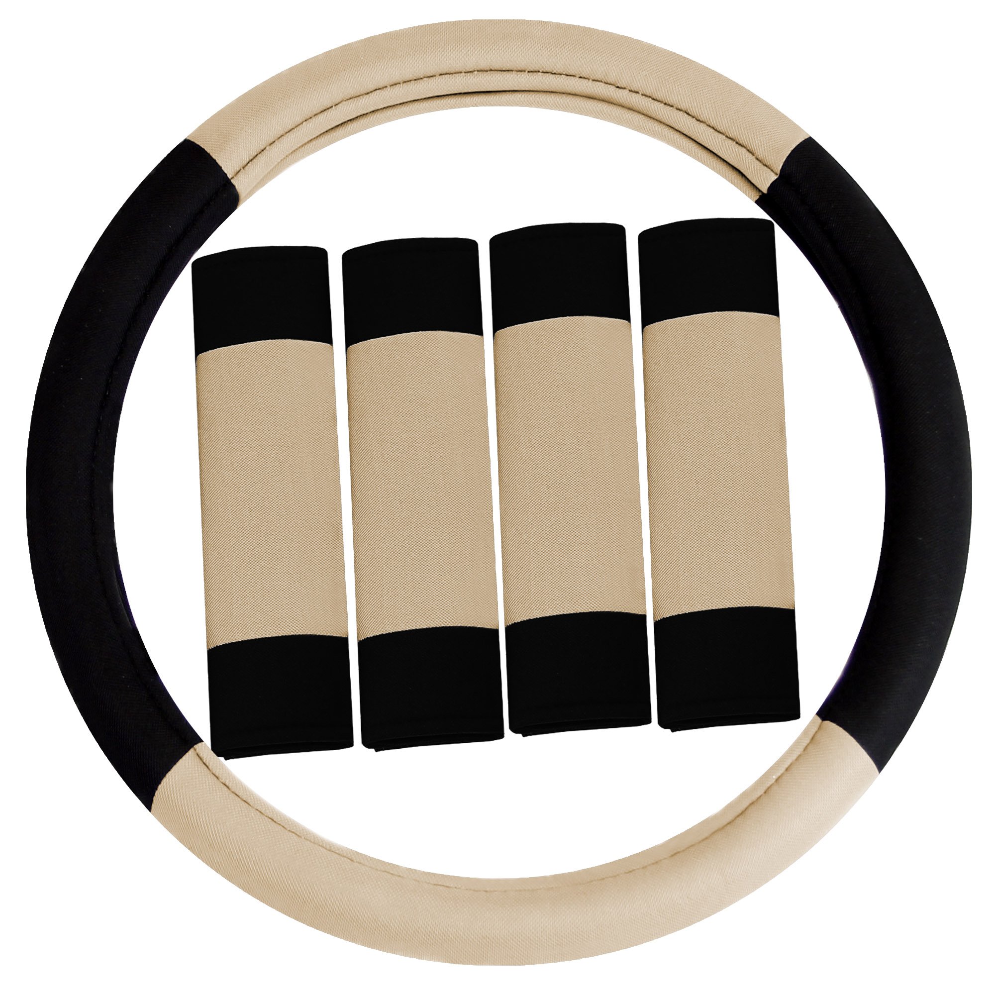Premium FH Group Beige Striped Universal Car Seat Covers - Full Set with Airbag Compatibility & Split Rear Design | Perfect for Cars, Trucks & SUVs | Durable Interior Accessories for Daily Commute, Road Trips & Family Protection
