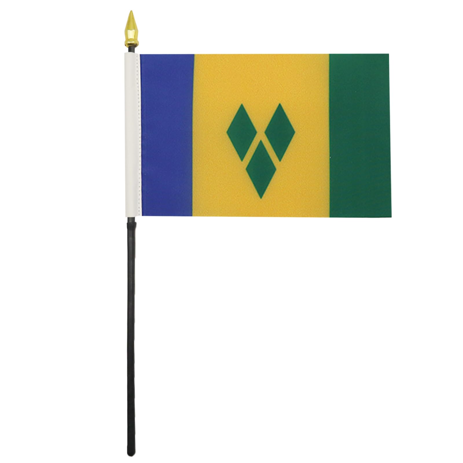 AZ FLAG - Saint Vincent Mini Desk Flag 4'' x 6'' (15 x 10 cm) - 100% Polyester Office Banner with 10'' Golden Spear Pole - Perfect for Home, Office Decor & International Events