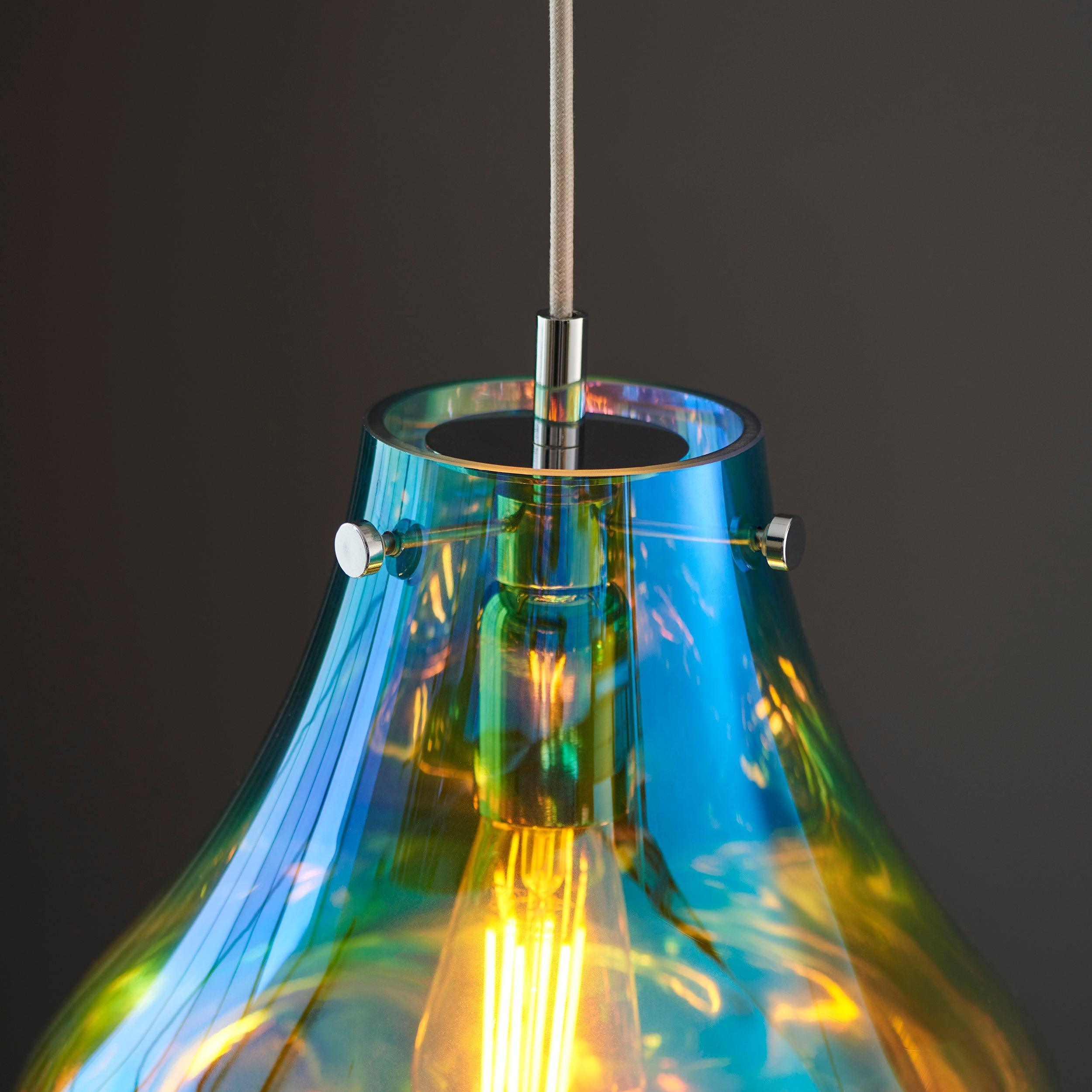 Stylish Dazzle Large Blown Glass & Chrome Pendant Light Fixture - Modern Ceiling Lighting for Dining Room, Kitchen Island, or Living Room Decor