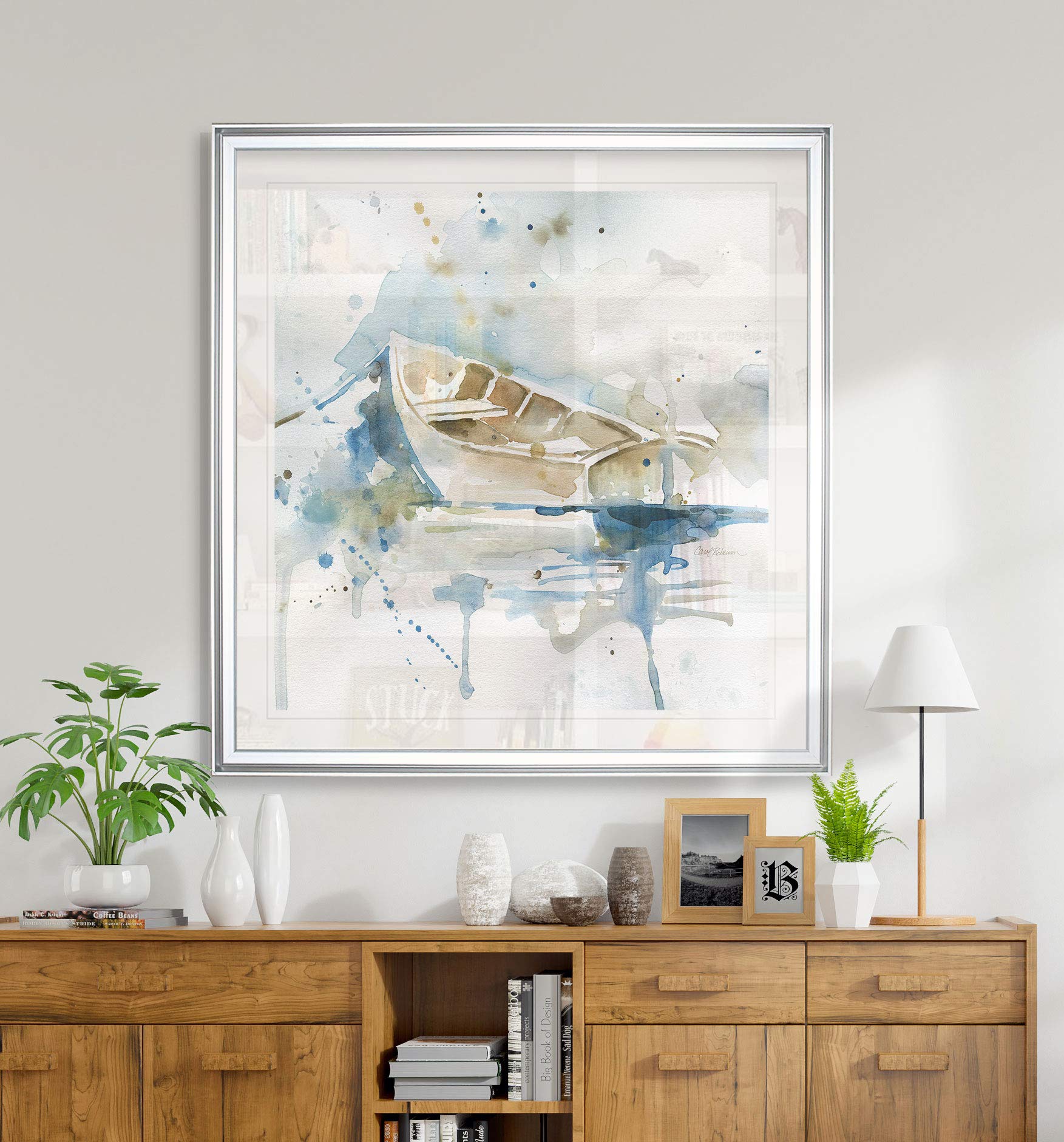 Malibu Marina II Floating Sailboat Art - Framed Giclee Canvas Print - Nautical Wall Decor Painting for Living Room, Bedroom & Office - Coastal Home Decor
