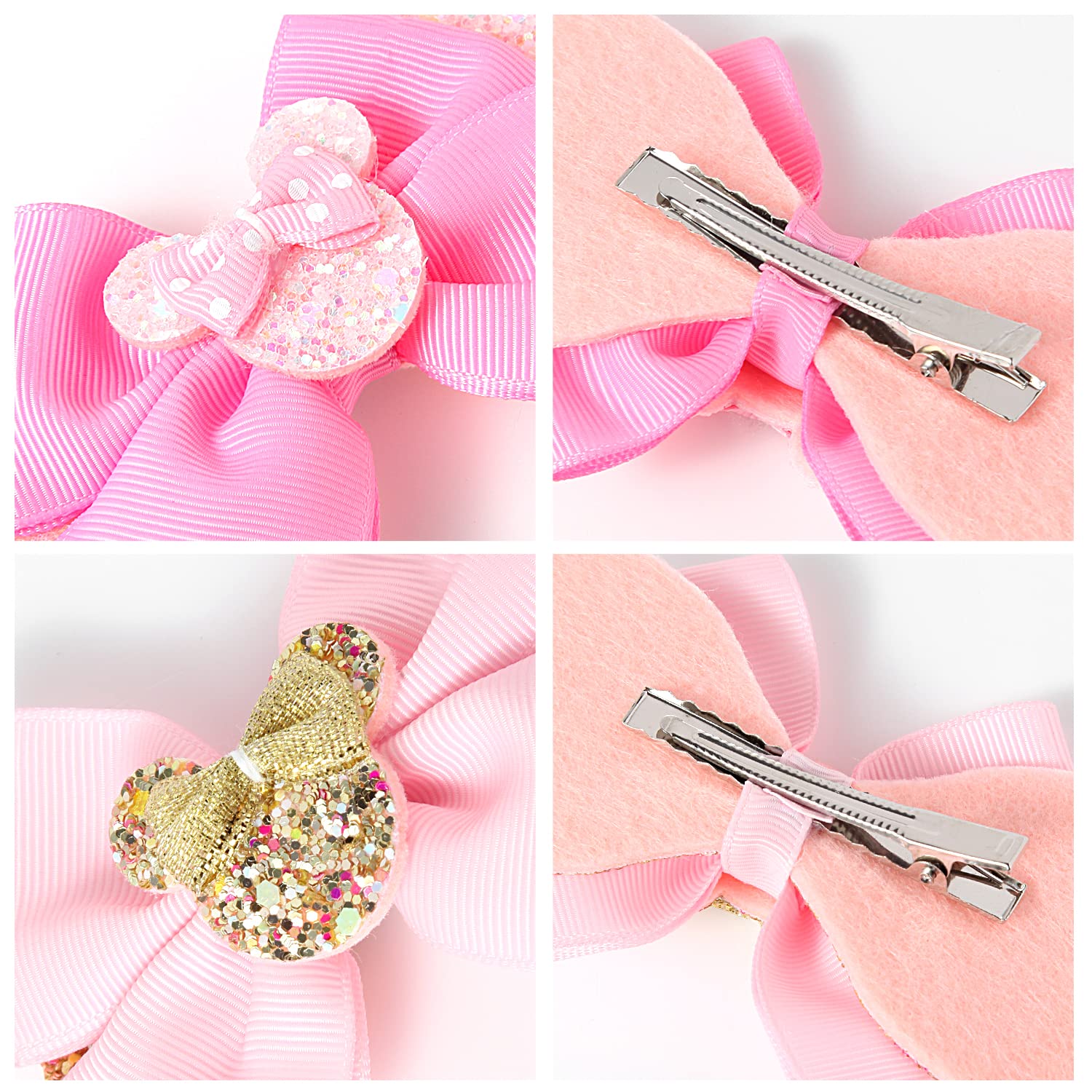 Sparkling Baby Mouse Ears Hair Bows Clips - Glitter Hair Accessories for Girls, Princess Hair Clips, Cosplay Costume Decorations - Perfect for Birthday Parties, Disney Trips & Dress-Up Play