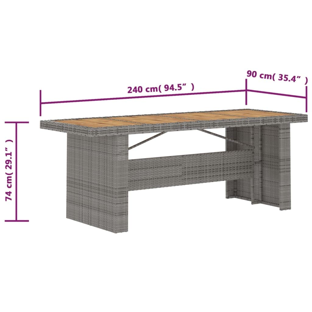 7-Piece Gray Poly Rattan Patio Dining Set with Cushions & Acacia Wood Tabletop - Adjustable Reclining Chairs for Outdoor Entertaining, Backyard BBQs & Poolside Relaxation