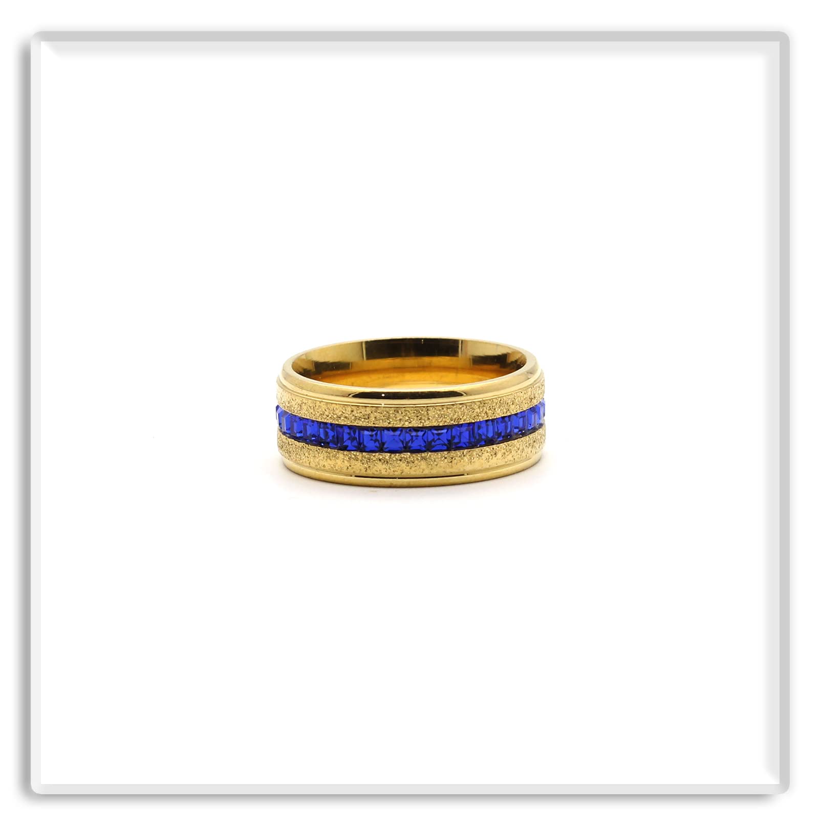 18K Gold Plated Blue Crystal Ring for Women - Stainless Steel Band Ring with Sparkling Stones - Elegant Jewelry for Party, Wedding & Everyday Wear