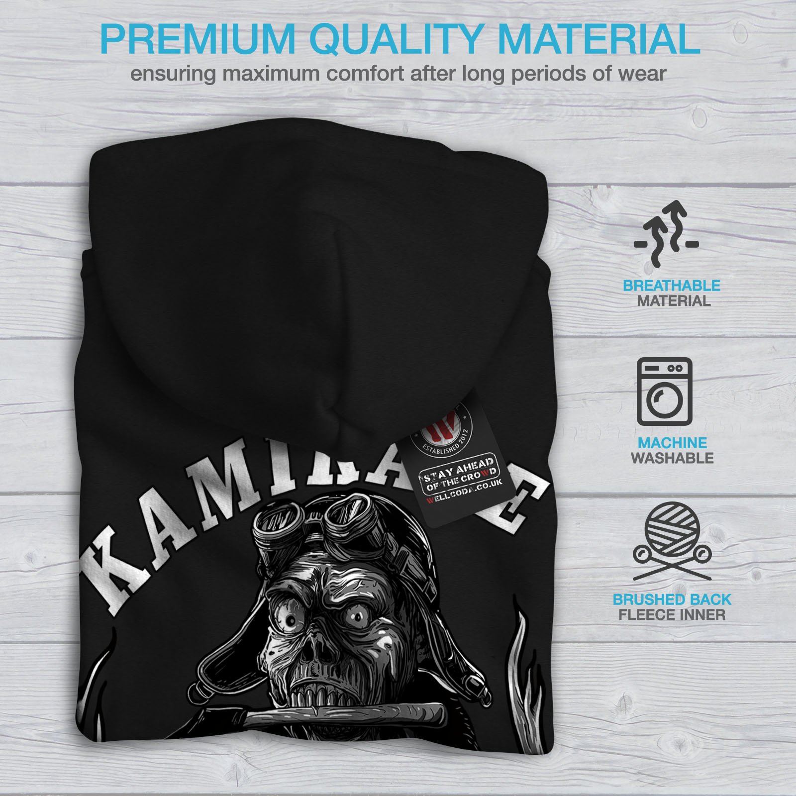 Kamikaze Death Horror Print Men's Hoodie - Gothic Skull Graphic Pullover Sweatshirt | Perfect for Halloween, Cosplay & Streetwear Fashion