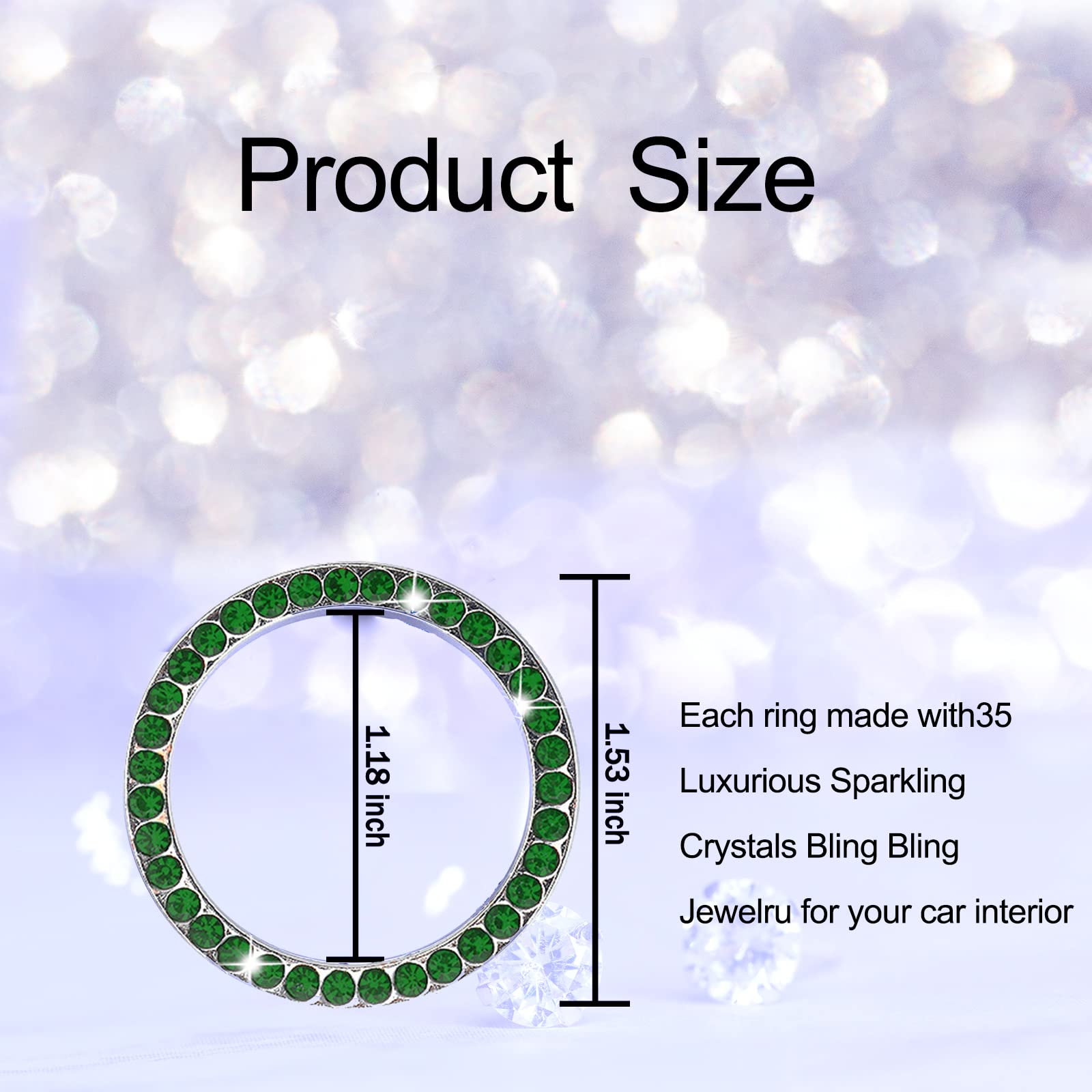 Bling Car Ring Emblem Sticker - Sparkling Push Start Button Cover & Key Ignition Starter Decoration (Green) - Perfect for Car Interior Customization & Luxury Vehicle Accessorizing