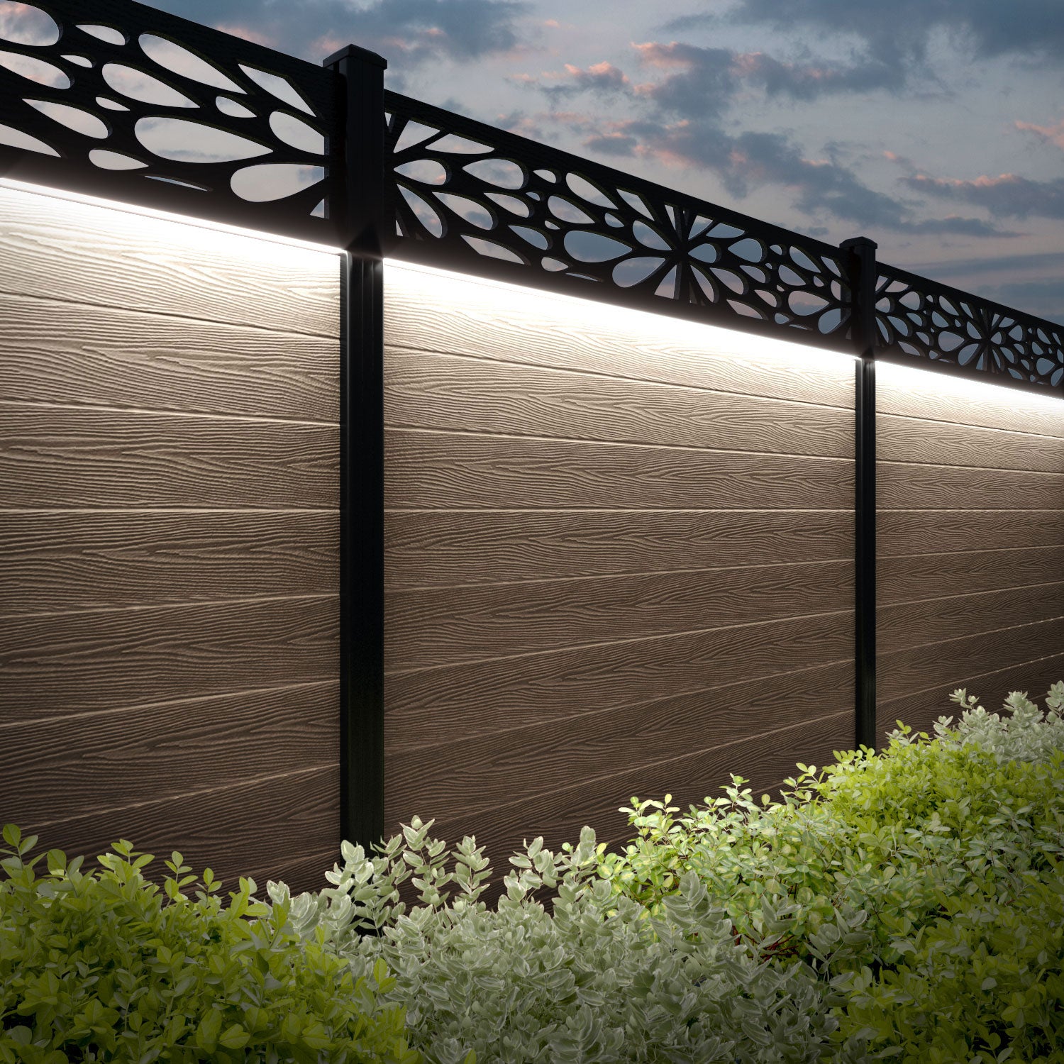 Classic Blossom Teak Wood Fence Panel with Aluminum Posts - Durable Outdoor Garden Fencing for Patio, Yard, and Poolside Privacy