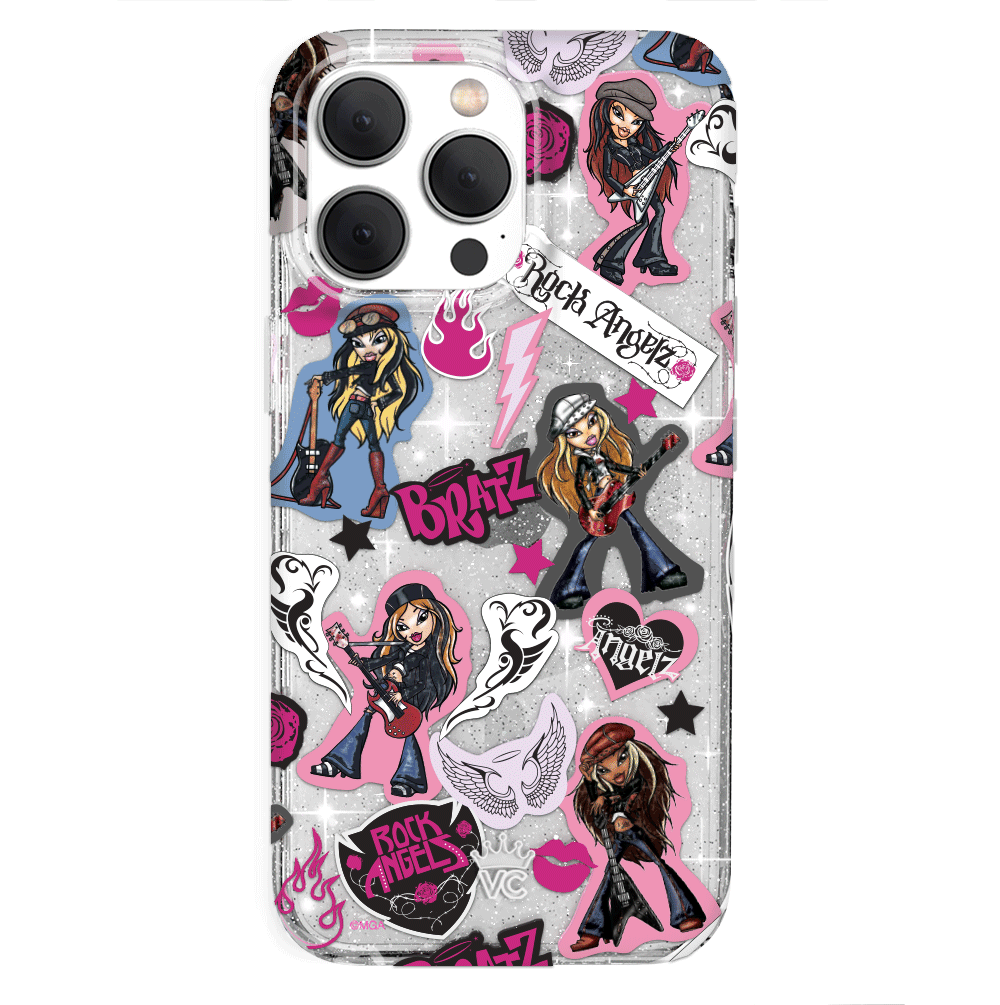 Bratz Rock Angelz Glitter iPhone Case - Stylish Protective Cover for iPhone 13/14/15 Pro Max - Trendy Sparkle Design for Girls & Teens - Perfect for School, Parties & Daily Use