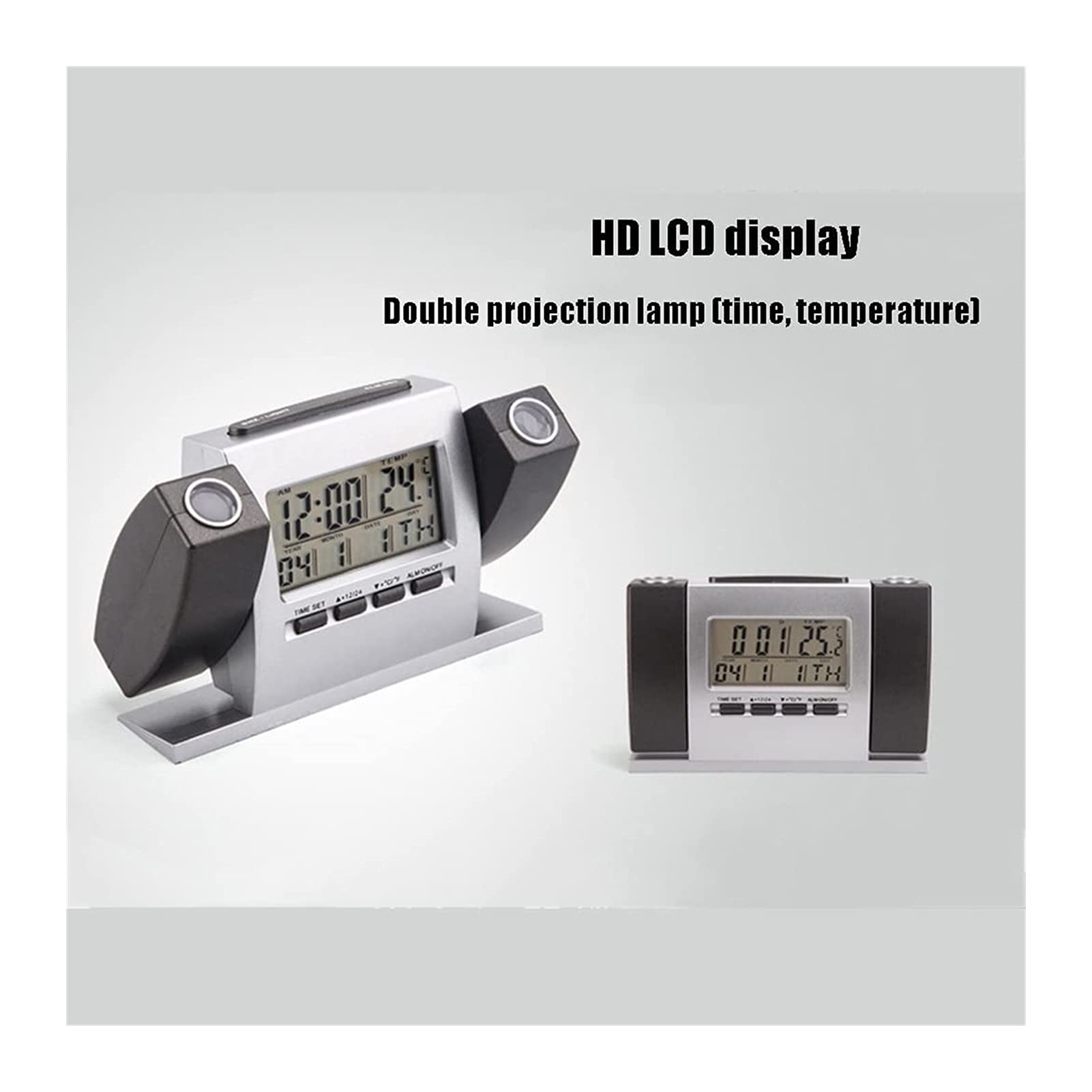 HHWKSJ Digital Alarm Clock with Ceiling Projection - Dual Alarms, USB Charger, Temperature & Humidity Display, Large LED Mirror - Perfect for Bedrooms, Home Office & Travel Use