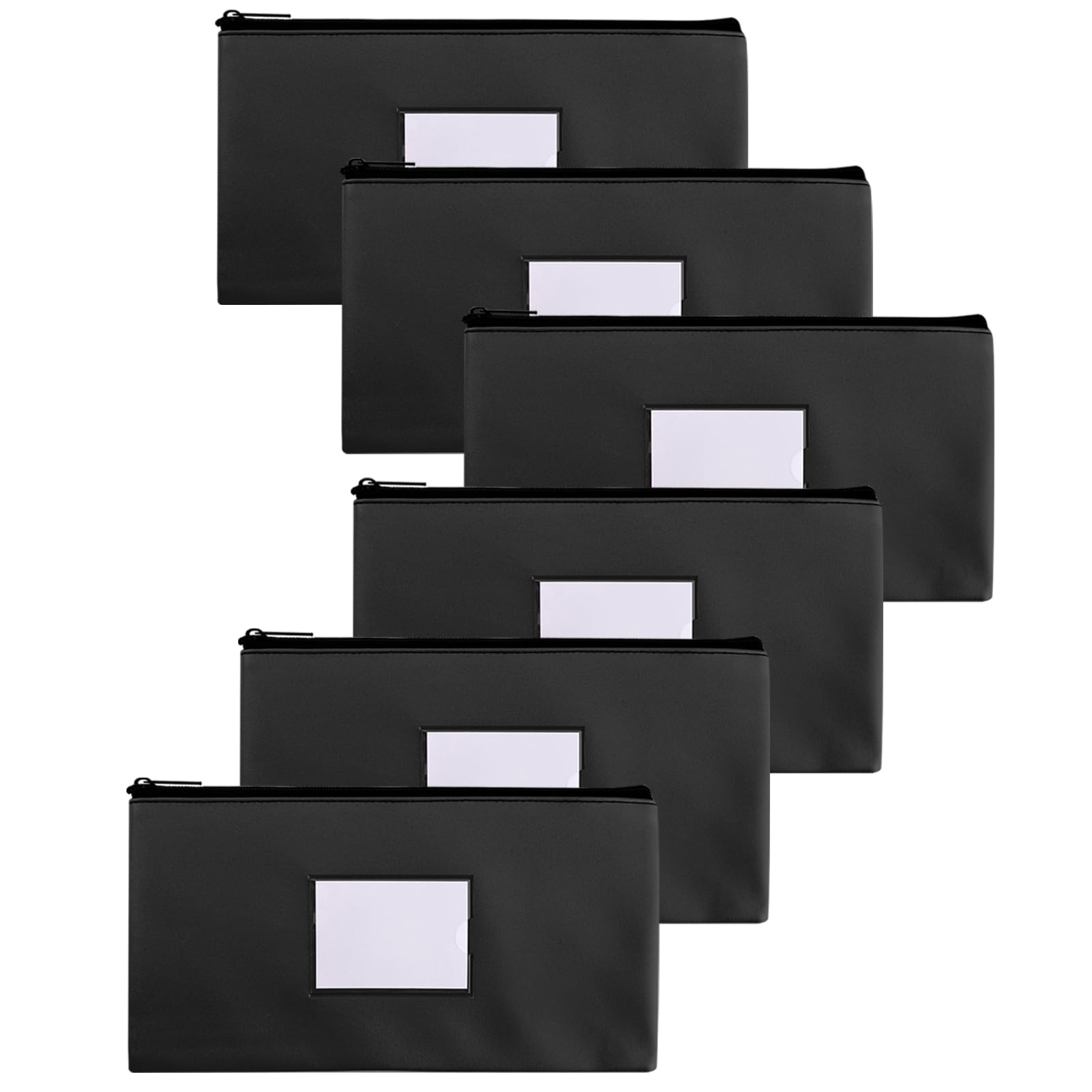 6 Pack Black Money Bags with Zipper - 11.25