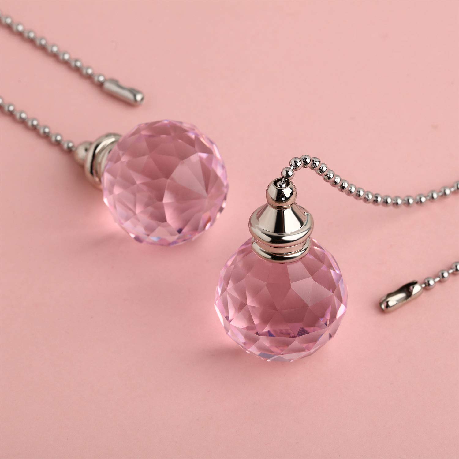 JOVITEC 2-Pack Pink Spherical Crystal Pull Chain Extensions (1 Meter Each) with Connector for Ceiling Fans & Lights - Perfect for Home, Bedroom, and Office Lighting Fixtures