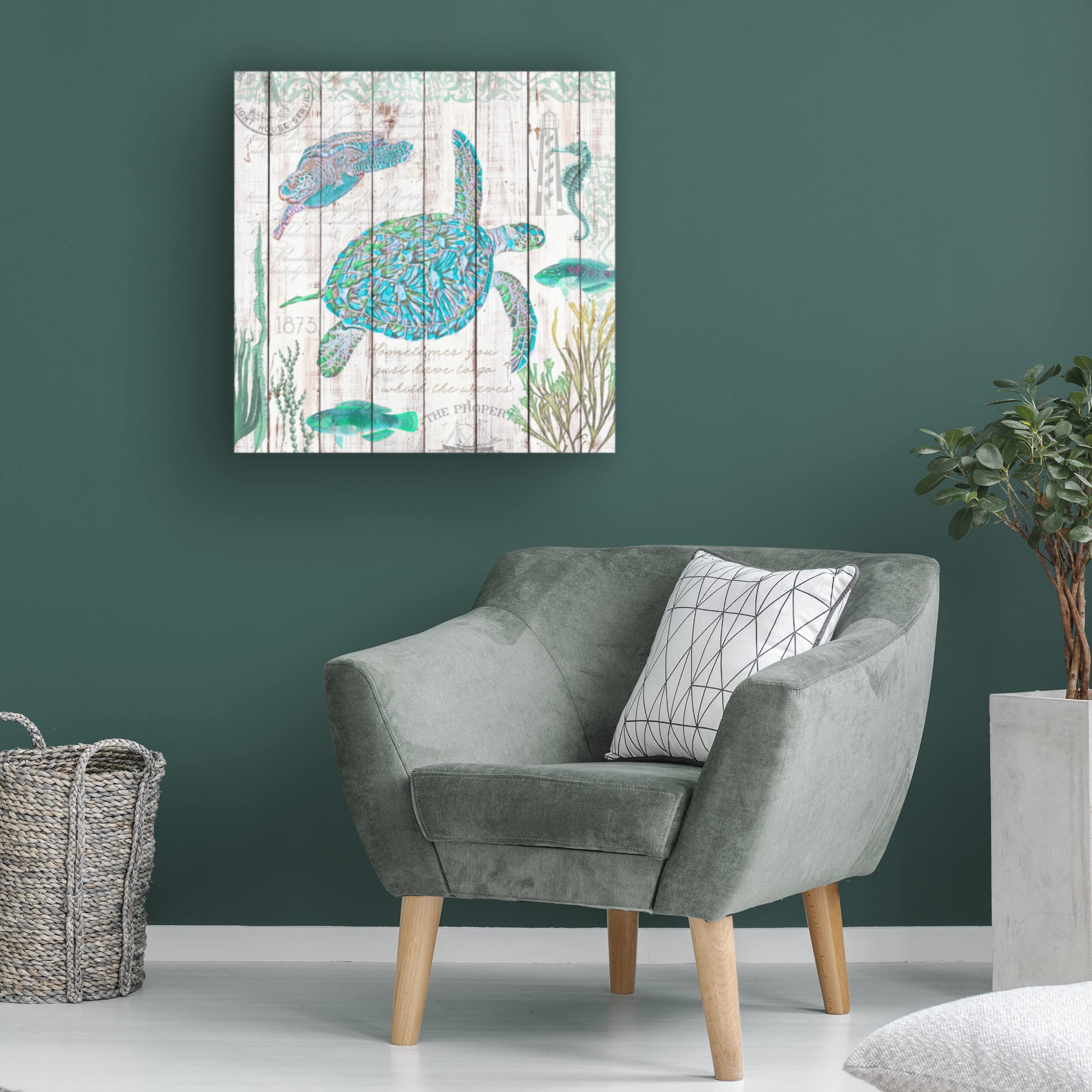 Trademark Fine Art 'Sea Turtles on Driftwood Panel' Canvas Wall Art Print by Cora Niele - Perfect for Beach House Decor, Living Room & Ocean Theme Bedroom