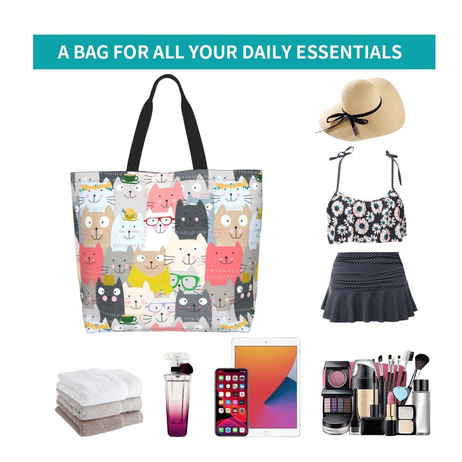 Stylish Large Tote Bag for Women - Durable Reusable Grocery & Beach Bag with Pockets - Funny Gift Idea for Mom, Friends - Perfect for Shopping, Travel, Picnics & Daily Use