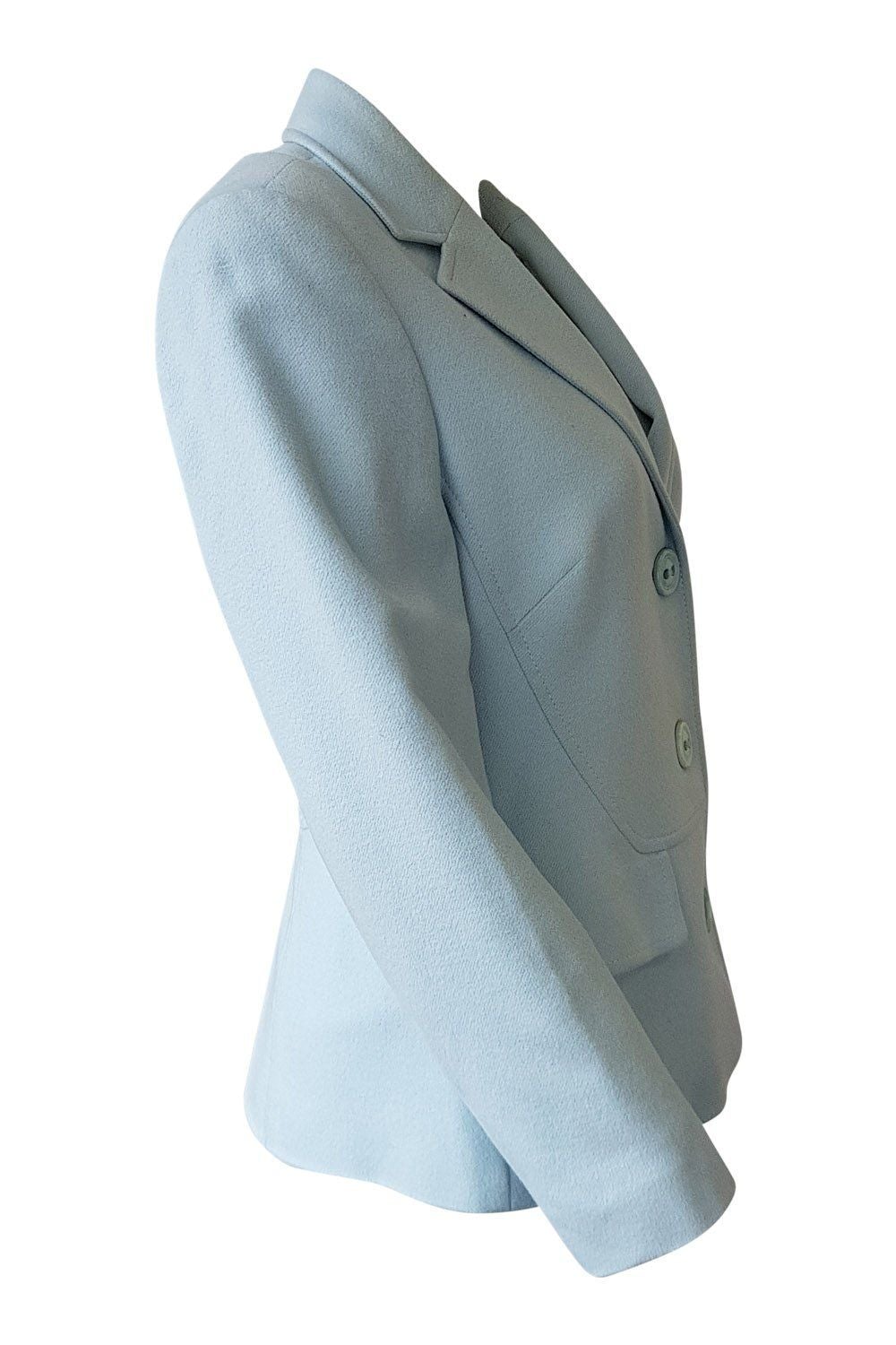 LAUREL Baby Blue Wool Angora Cashgora Blend Blazer Coat for Women | UK Size 12 | Elegant Office Wear & Special Occasion Outfit | Perfect for Business Meetings, Weddings, and Formal Events