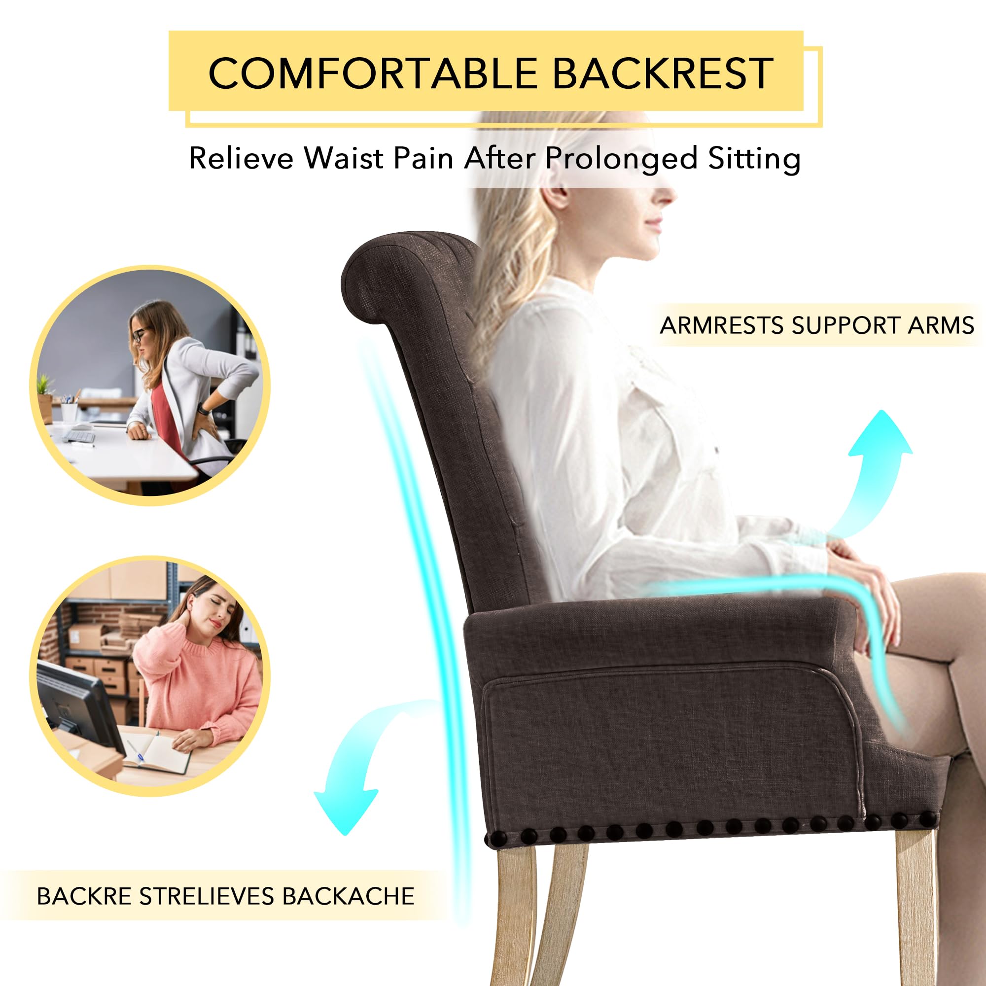 Elegant Tufted Upholstered Fabric Accent Dining Chair - Brown Club Armchair for Dining Room & Kitchen | Perfect for Formal Dining, Breakfast Nook & Home Decor