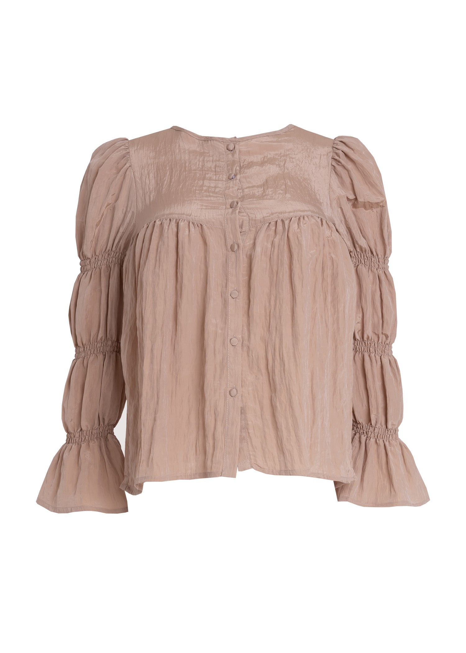 Elegant Pink Gathered Puff Sleeve Blouse for Women - Trendy Ruffled Top for Office, Date Night & Special Occasions