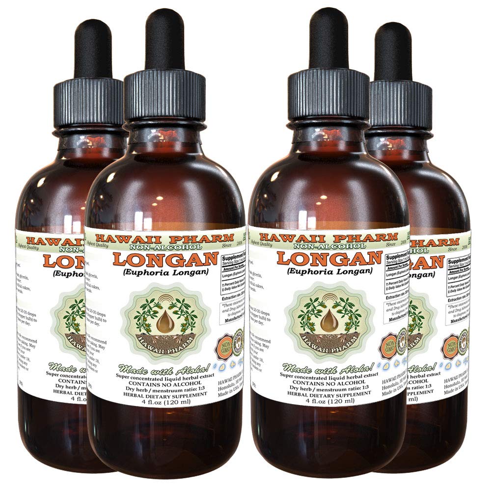 Premium Longan (Euphoria Longan) Tincture - 100% Natural Dried Peel Liquid Extract | Herbal Glycerite Supplement 4x4 oz | Supports Relaxation & Sleep, Stress Relief, Immune Boost