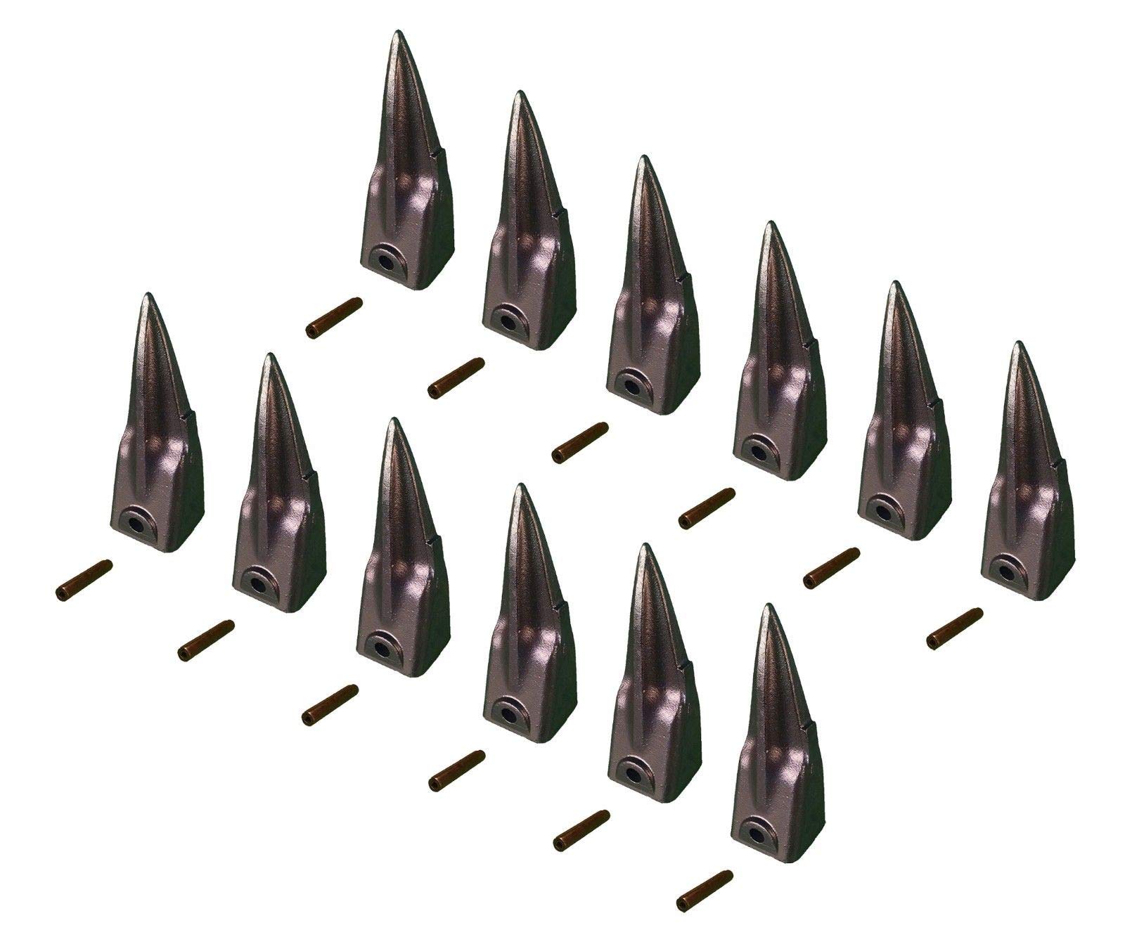 12-Piece Hensley Style Tiger Rock Bucket Digging Teeth with Roll Pins - X156TL & P156 - Heavy Duty Excavator Attachments for Construction, Mining & Landscaping Projects