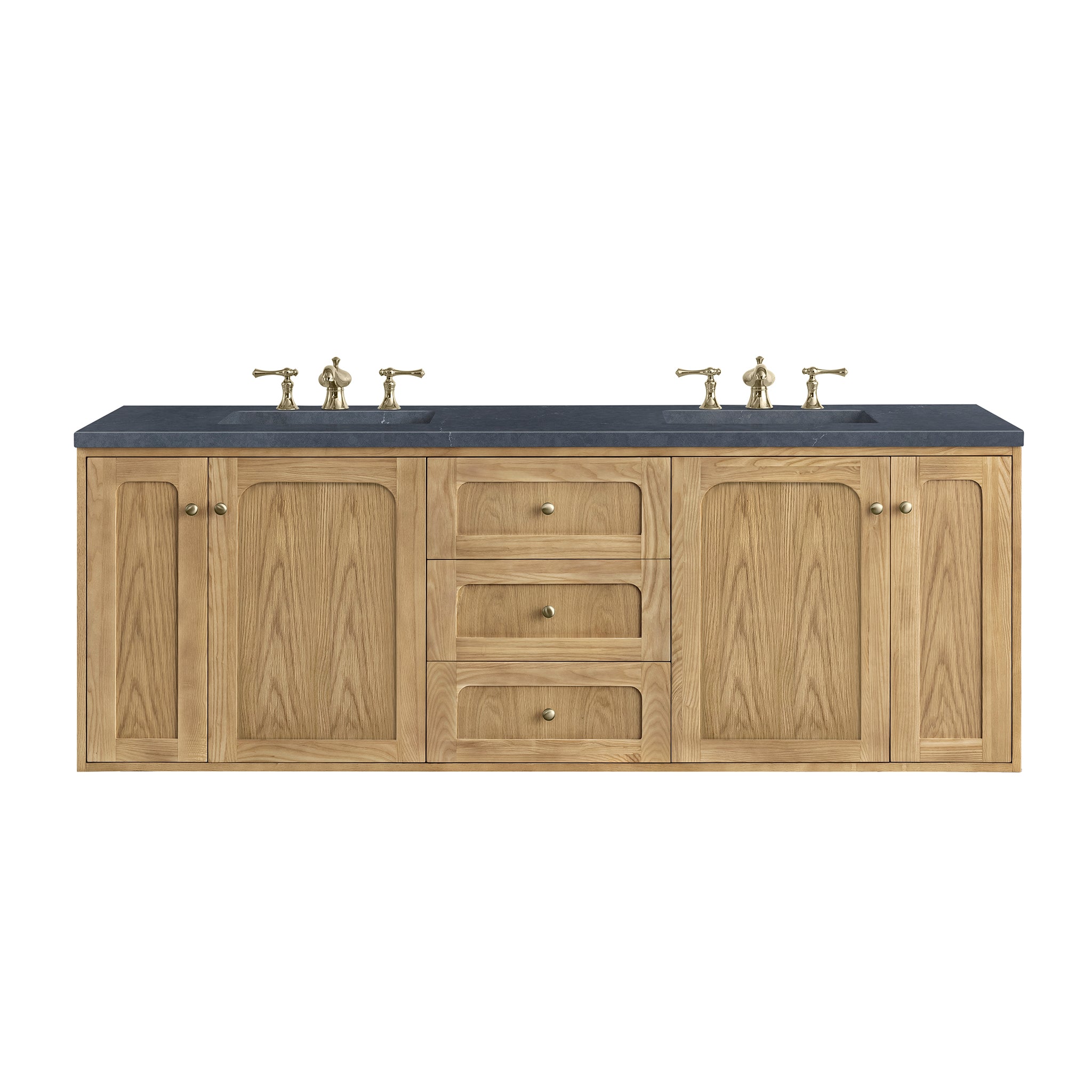 Laurent 72 Inch Double Vanity with Light Natural Oak Finish and 3CM Charcoal Soapstone Top - Modern Bathroom Vanity for Master Bath or Guest Bathroom