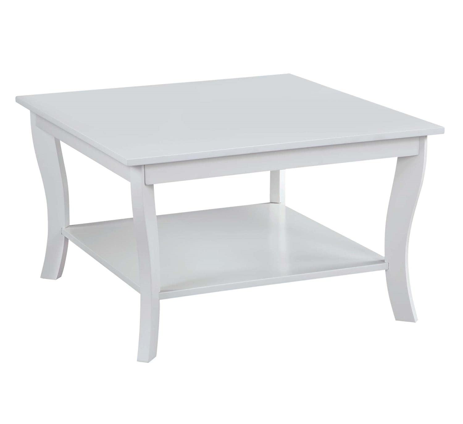 Convenience Concepts American Heritage Square Coffee Table - White Wooden Living Room Furniture for Home Decor & Entertaining