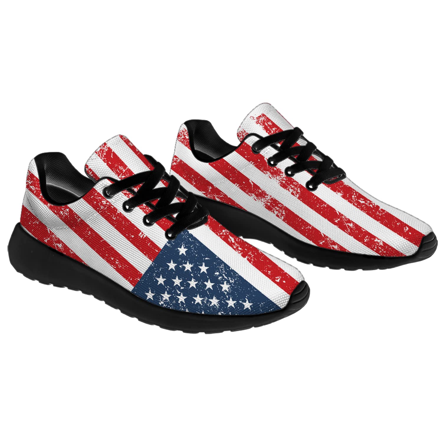 American Flag Running Shoes for Men & Women - USA Patriotic Tennis Sneakers for Walking, Jogging & Independence Day - Unisex Gifts for Him & Her (Size 11 Men/13 Women) Black & Navy Red - Perfect for 4th of July Celebrations, Outdoor Activities & Casual Wear