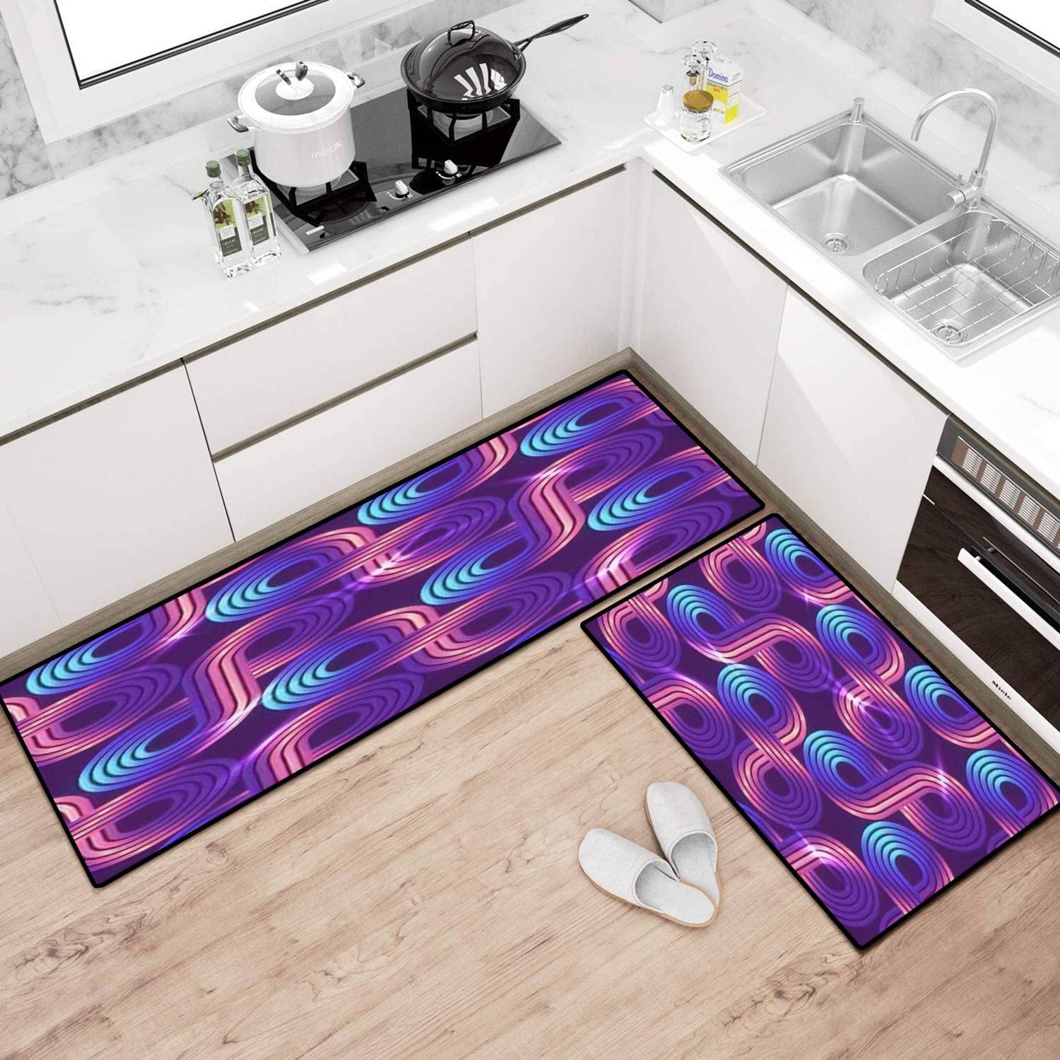 Non-Slip Washable Kitchen Rugs Set - Geometric Pattern Floor Mats for Comfort Standing & Decor