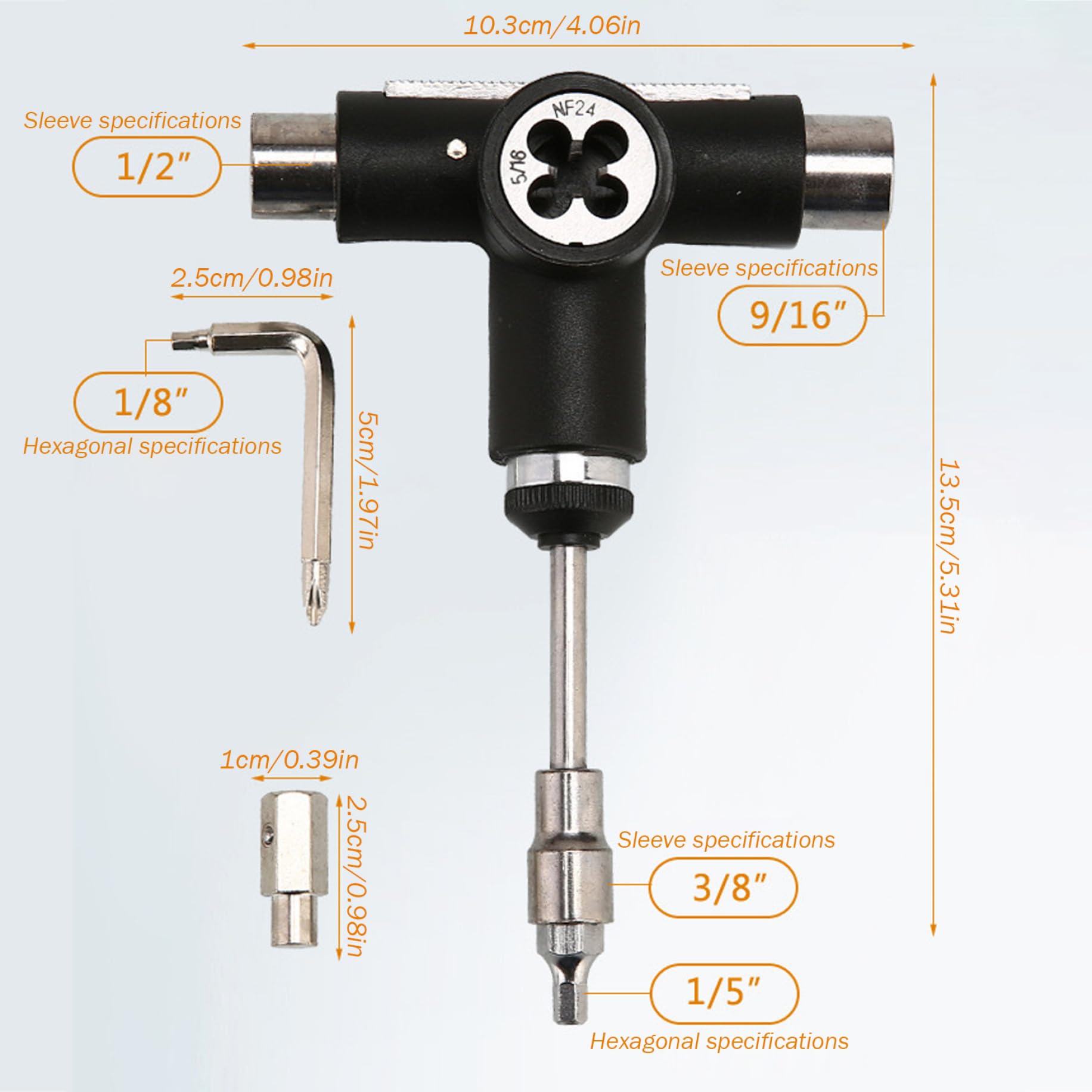 All-in-One T-Shaped Skateboard Tool with Allen Wrench - Portable Multifunctional Skateboard, Scooter, Bike & Roller Skate Repair Tool | Perfect for On-the-Go Maintenance & DIY Fixes