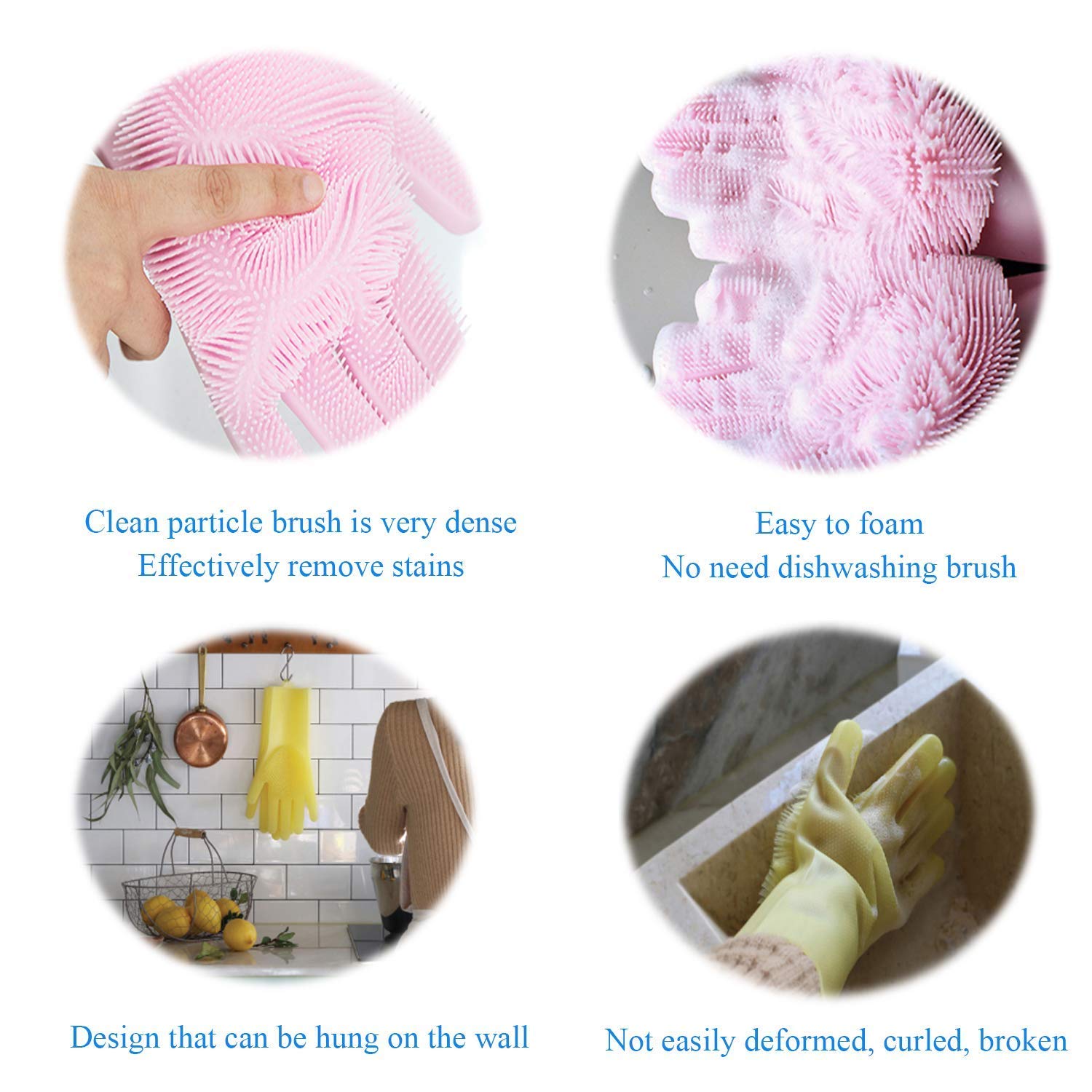 Heat Resistant Silicone Gloves with Scrubber - Reusable Kitchen Cleaning Gloves for Dish Washing, Car Cleaning, Pet Hair Removal - 1 Pair (Multicolor) - Perfect for Cooking, Grilling & Household Chores