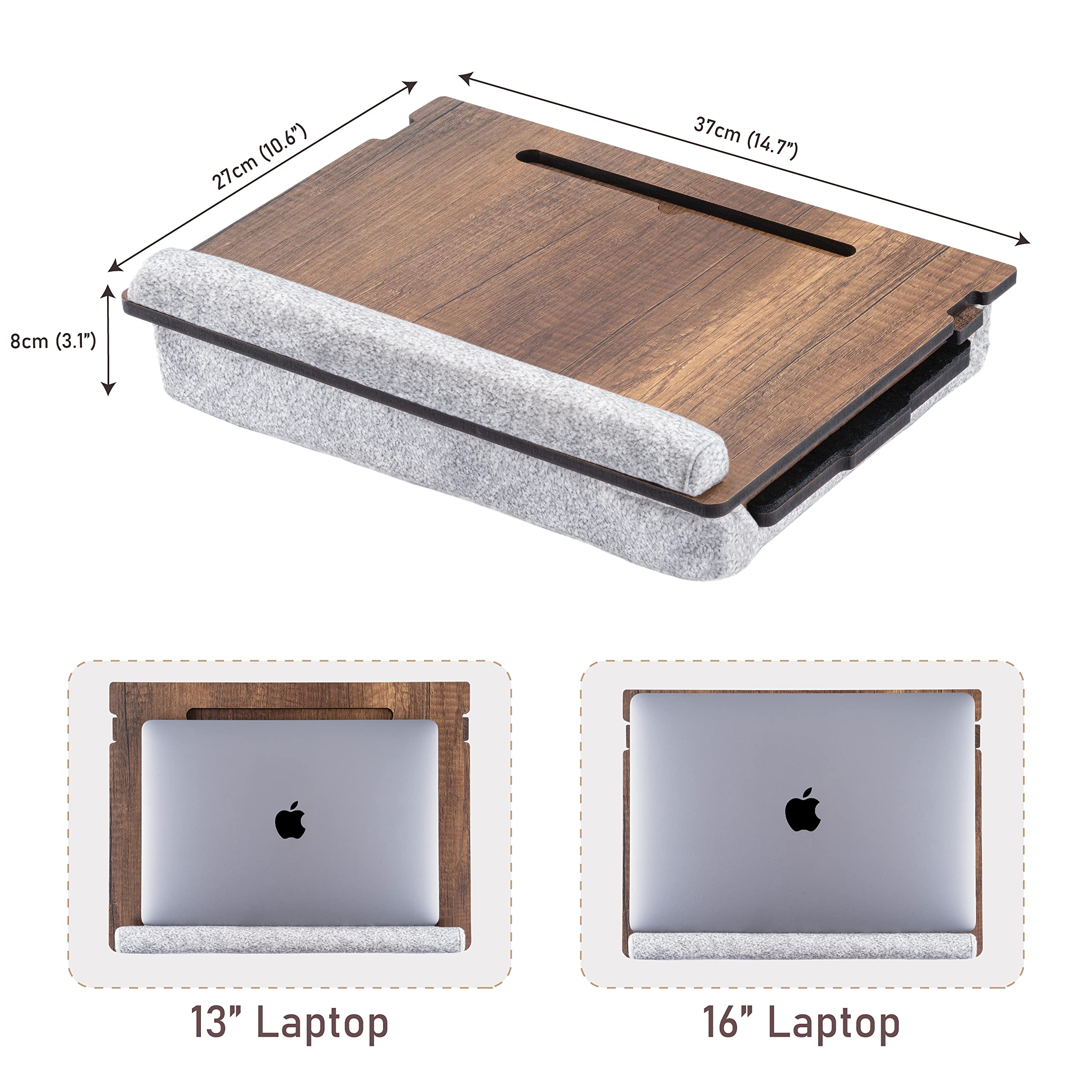Adjustable Wooden Laptop Tray with Cushion - Portable Lap Desk for Bed, Sofa & Home Office - Ergonomic Bed Table for Work, Study & Gaming - Walnut Finish (Perfect for Remote Work, Online Classes & Cozy Workspaces)