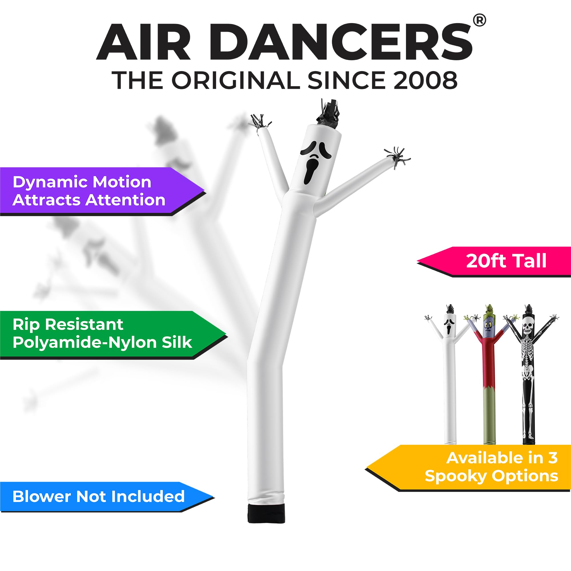 Ghost Air Dancers® Inflatable Tube Man - 10ft Halloween Decoration for Outdoor Parties, Car Dealerships & Sporting Events | Eye-Catching Waving Air Dancer for Advertising & Festive Decor
