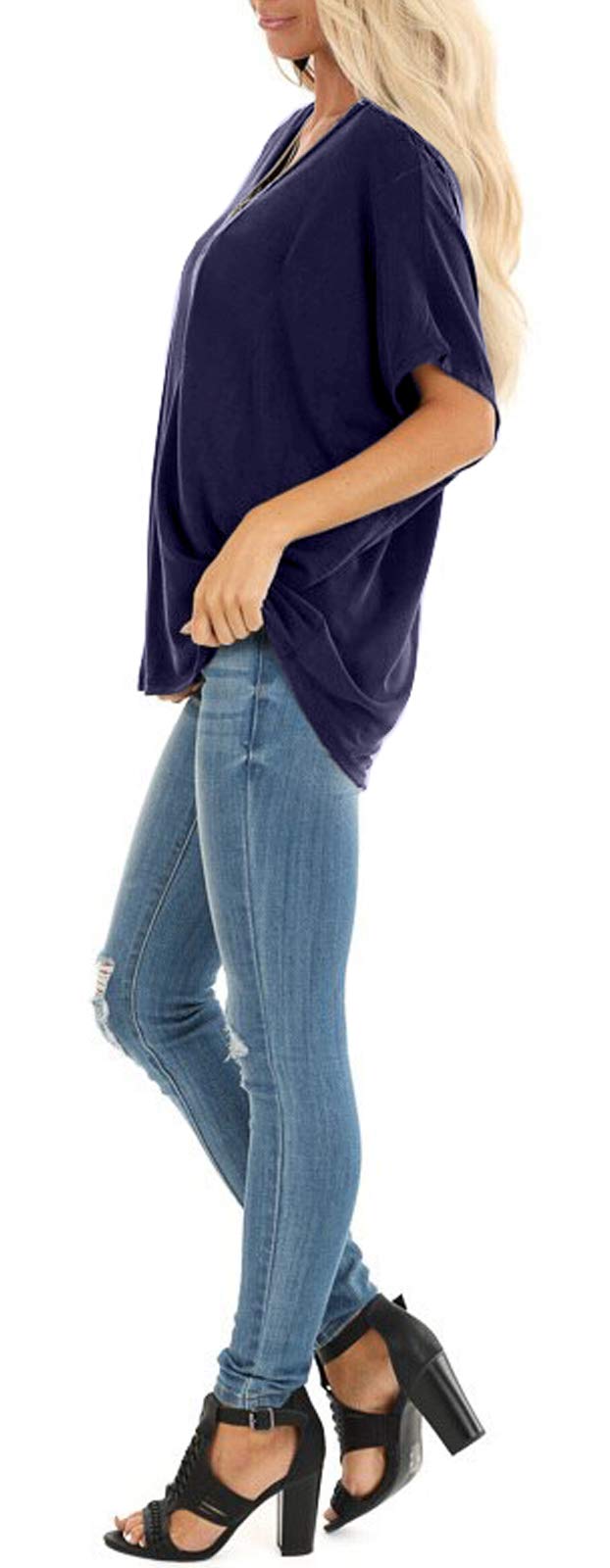 Women's Summer Dolman Sleeve V-Neck Casual T-Shirt - Breathable Comfort Top for Everyday Wear, Outings & Beach Vacations