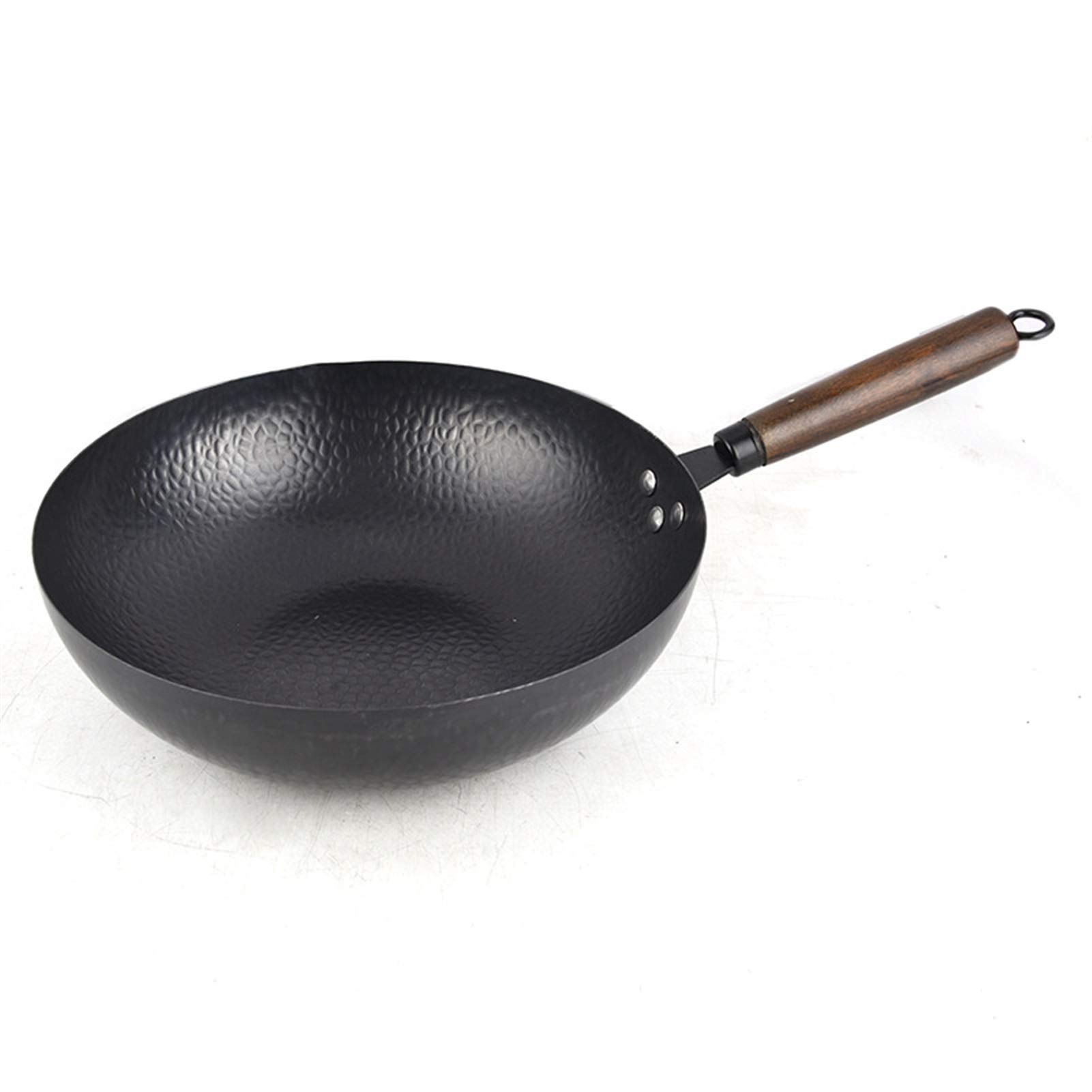 32cm Carbon Steel Wok Pan - Induction Compatible, Chemical-Free, Detachable Wood Handle - Perfect for Stir Fry, Sauteing & Asian Cooking