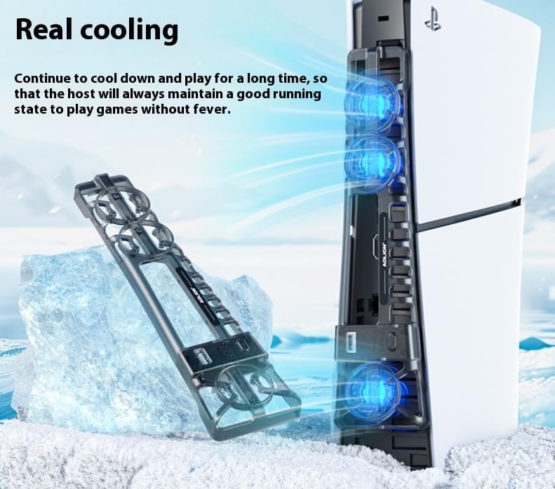 PS5 Cooling Fan with LED Light - Adjustable Speed (3 Modes) & USB Port Memory Function for PS5 Pro/PS5 Slim/PS5 - External Cooler System for Enhanced Gaming Performance & Console Protection