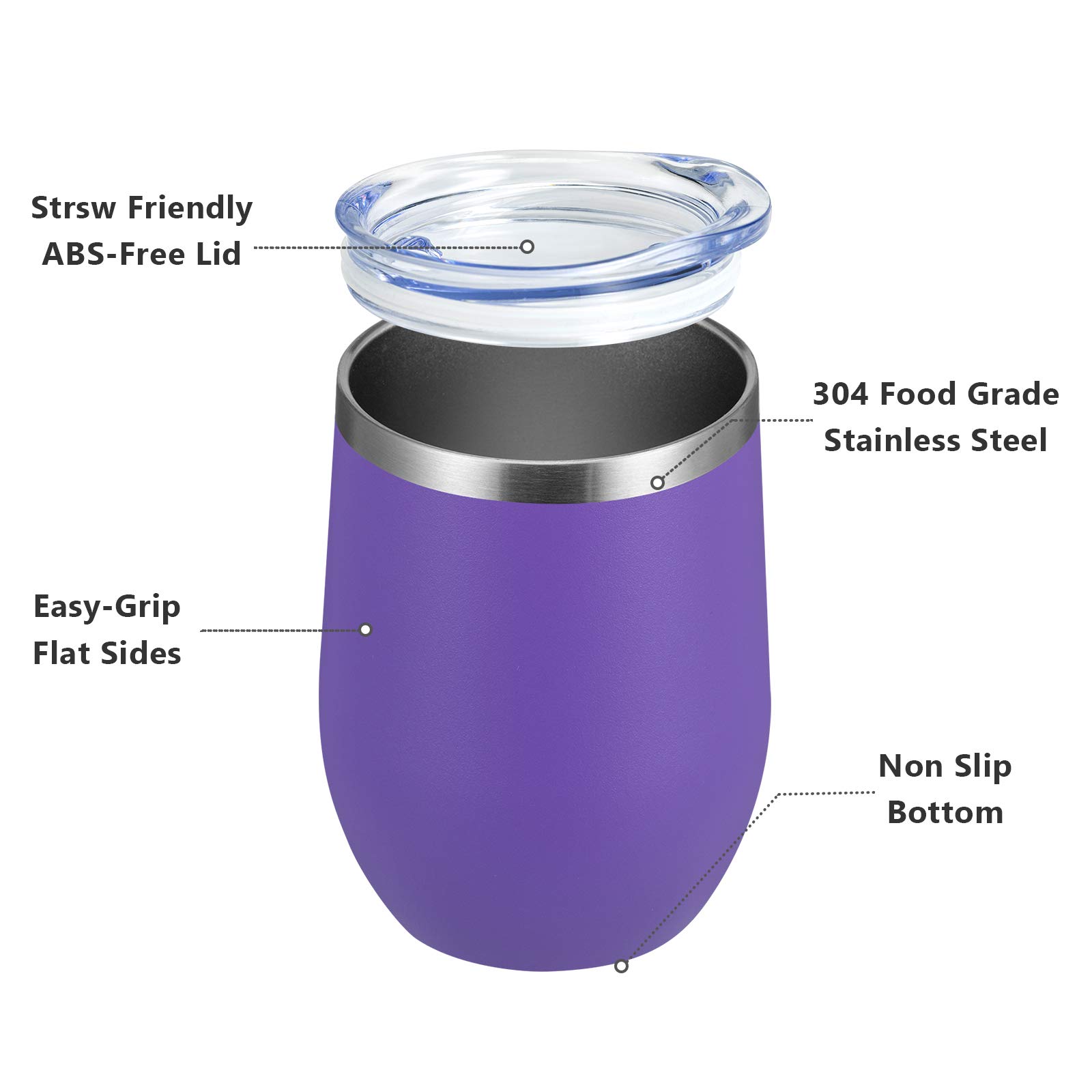 MEWAY 12oz/8 Pack Insulated Stainless Steel Wine Tumbler with Lid - Double Wall Vacuum Travel Mug for Hot & Cold Drinks - Perfect for Wine, Coffee, Cocktails, Gifts (Purple, Set of 8) - Ideal for Home, Office, Camping, Picnics & Outdoor Adventures