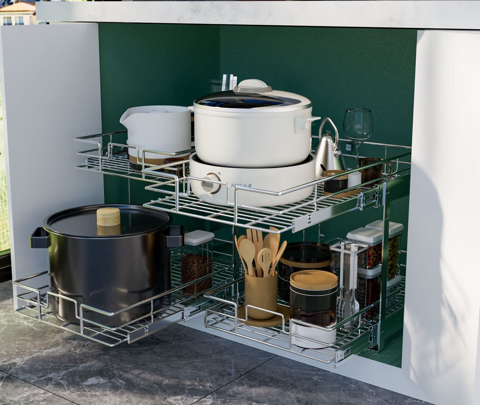 LOVMOR 2 Tier Pull Out Cabinet Organizer - 15.5