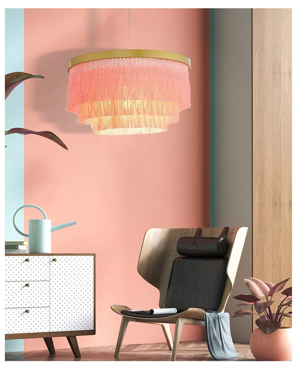 Elegant 3-Tier Pink Tassel Chandelier - Modern Ceiling Light Fixture for Dining Room, Bedroom & Living Room Decor | Romantic Pendant Lighting for Home Interior Design