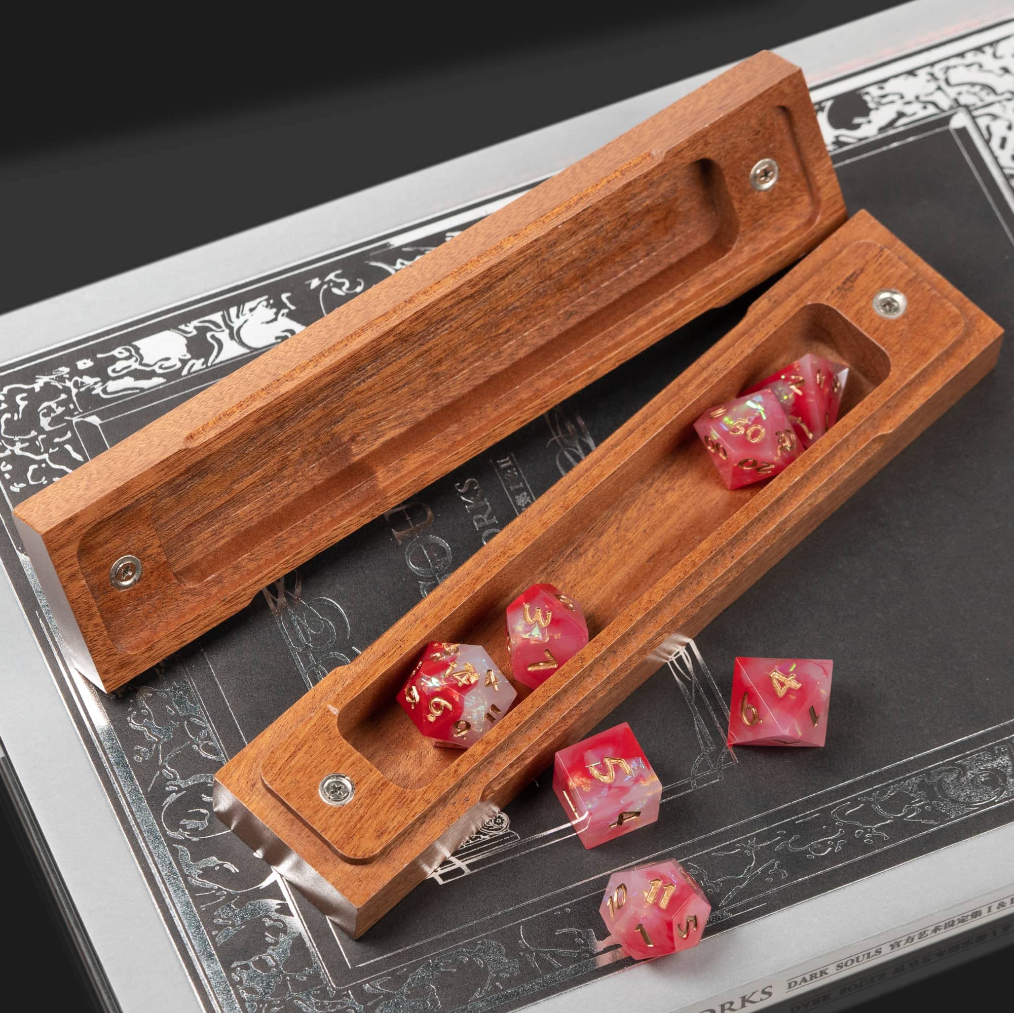 Premium Wooden DND Dice Box with Felt Lined Interior & Magnetic Lid - Acacia Wood Dice Holder for Dungeons & Dragons RPG Games (Hela-Black) | Perfect for Tabletop Gaming, Dice Storage & Travel Accessories