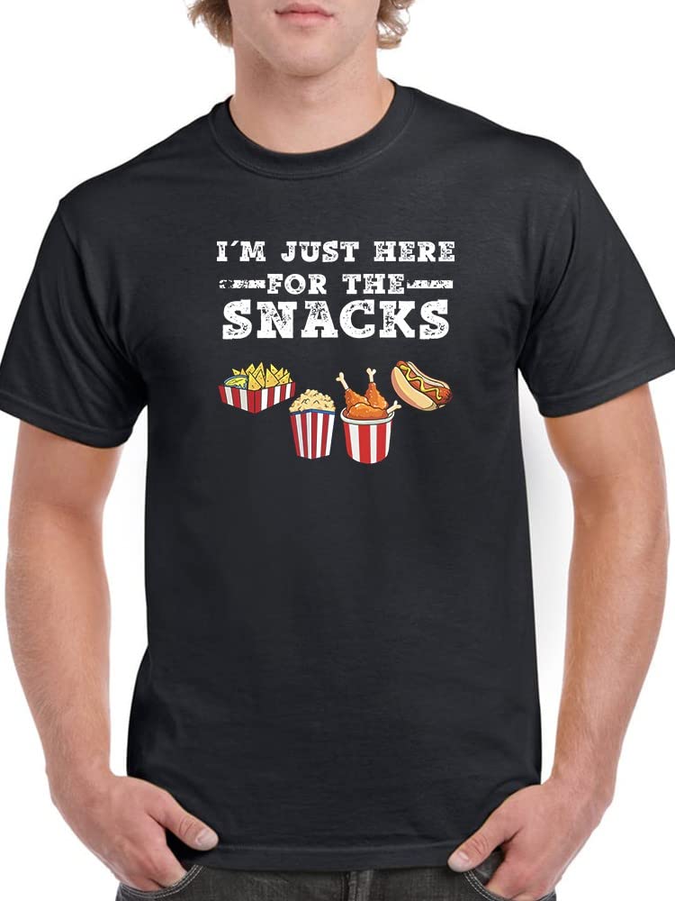 Smartprints Men's Graphic T-Shirt - 'Just Here for The Snacks' Funny Saying - Black Cotton Regular Fit Tee for Casual Wear & Gifts