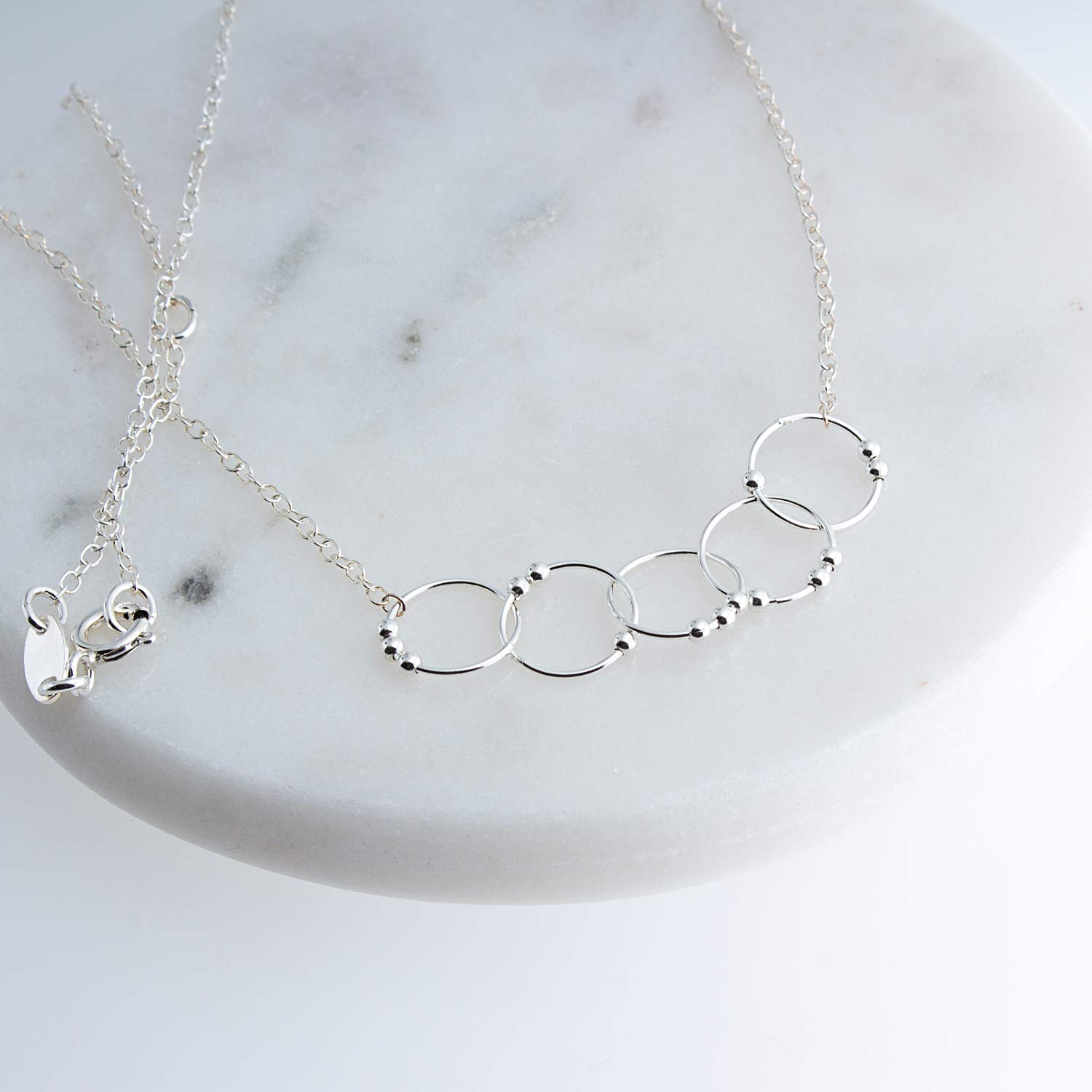 Sterling Silver 925 Karma Layered Necklace for Women - 5 Tiny Bead Rings Minimalist Pendant Jewelry - Perfect for Everyday Wear, Gifts & Spiritual Occasions