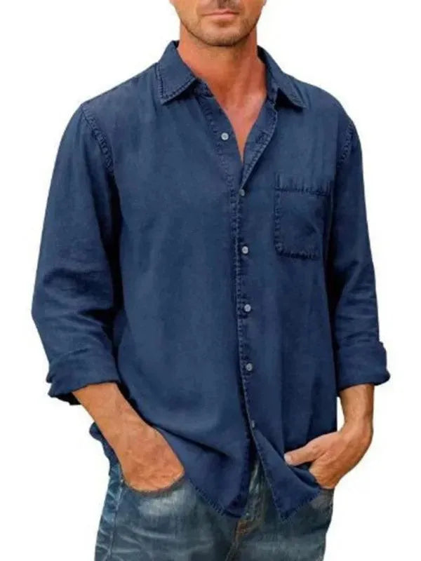 Men's Long Sleeve Denim Shirt - Classic Casual Button Down Shirt for Men - Perfect for Outdoor Activities, Work & Everyday Wear