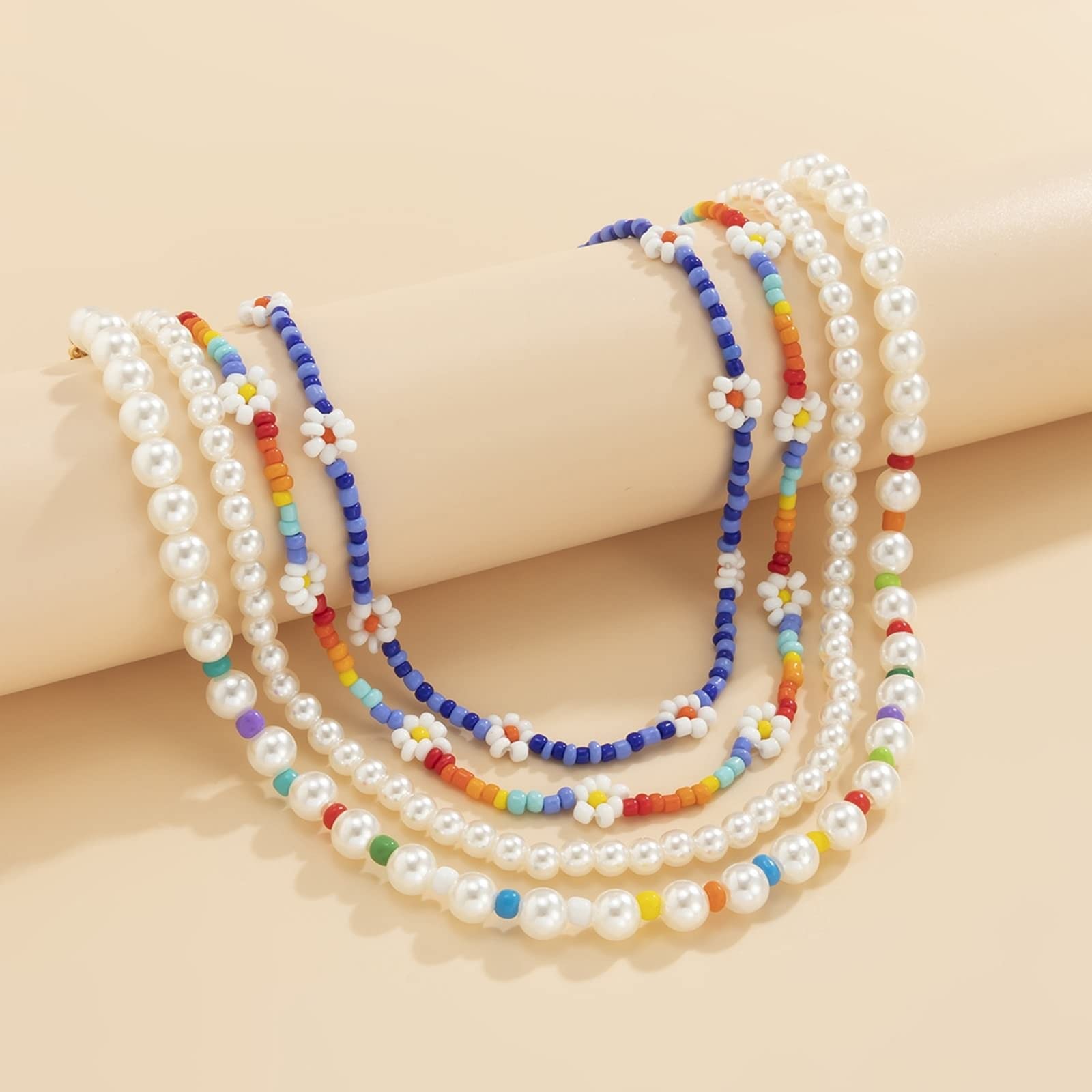Stylish Gold Layered Necklace Set for Women - Daisy Pearl Beaded Alloy Jewelry | Perfect Gift for Mom, Birthday, Anniversary & Everyday Wear