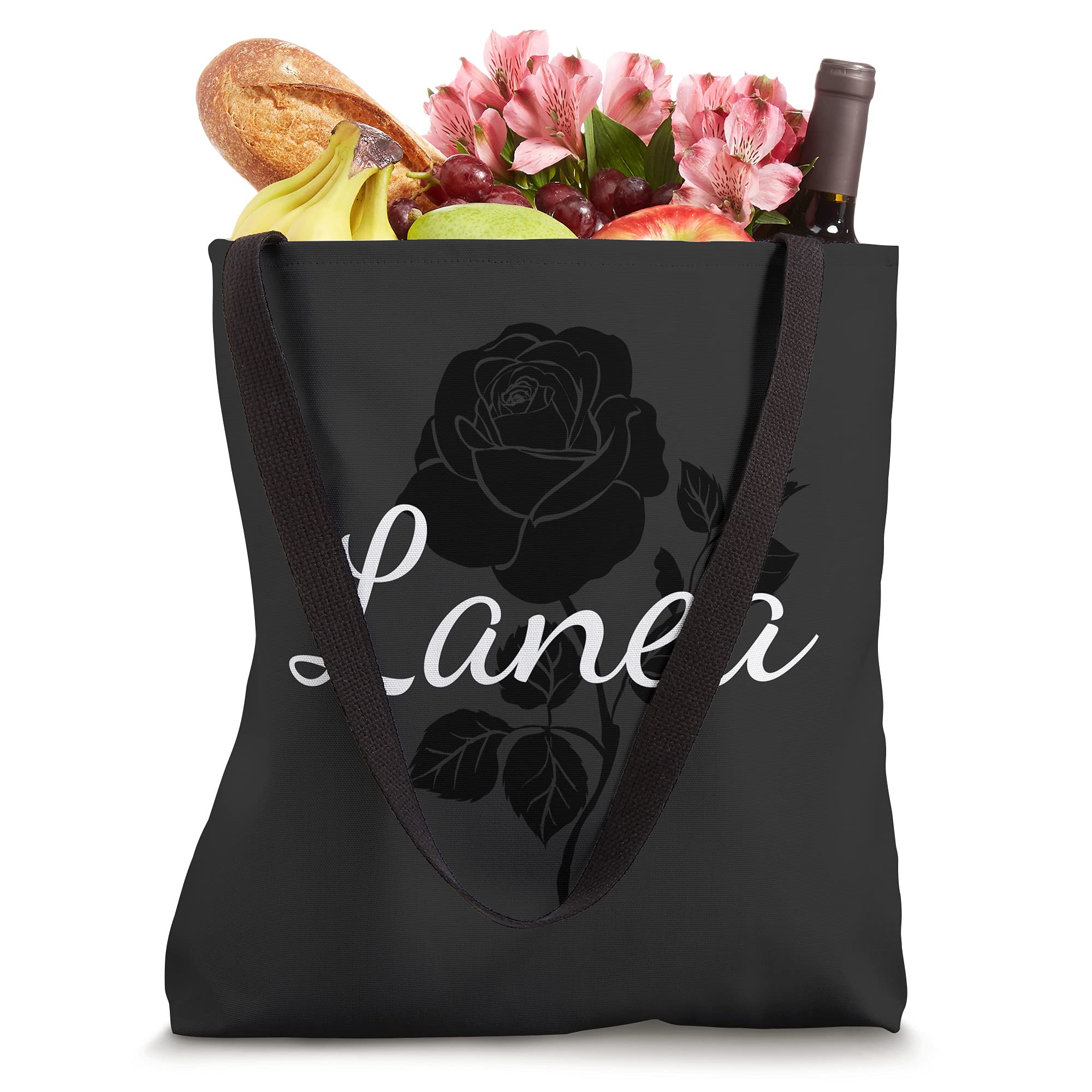 Custom Black Rose Gray Floral Personalized Tote Bag - Lanea - Unique Gift for Women, Mom, Friends - Perfect for Shopping, Beach, Work & Travel