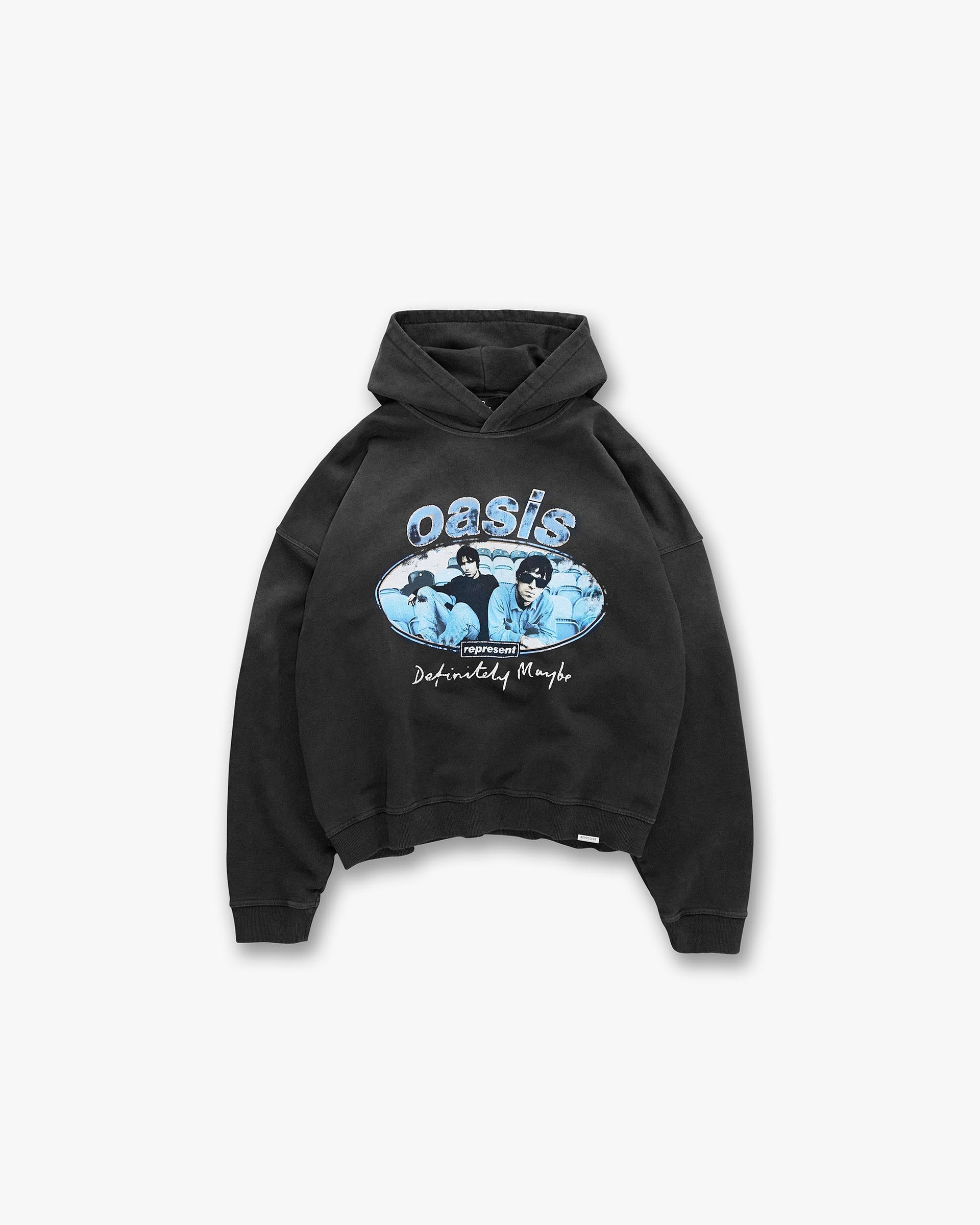Represent X Oasis Maine Road Hoodie - Washed Black | Vintage-Inspired Pullover for Men & Women | Perfect for Casual Wear, Street Style & Music Fans