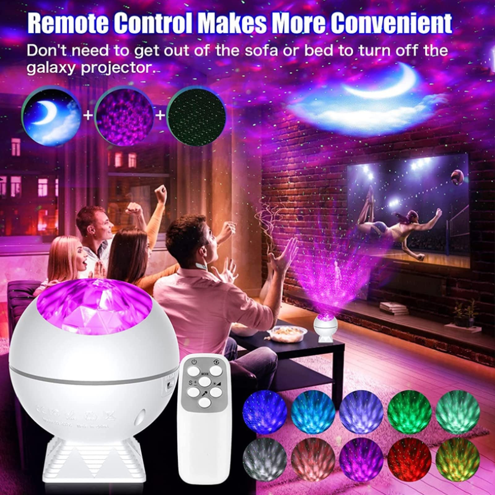 MHGLOVES White Star Projector - 3-in-1 LED Galaxy Night Light with Remote, Bluetooth Speaker & Sound Activation | 40 Color Nebula Projector for Bedroom, Party, Romantic Dates & Home Theater Ambiance